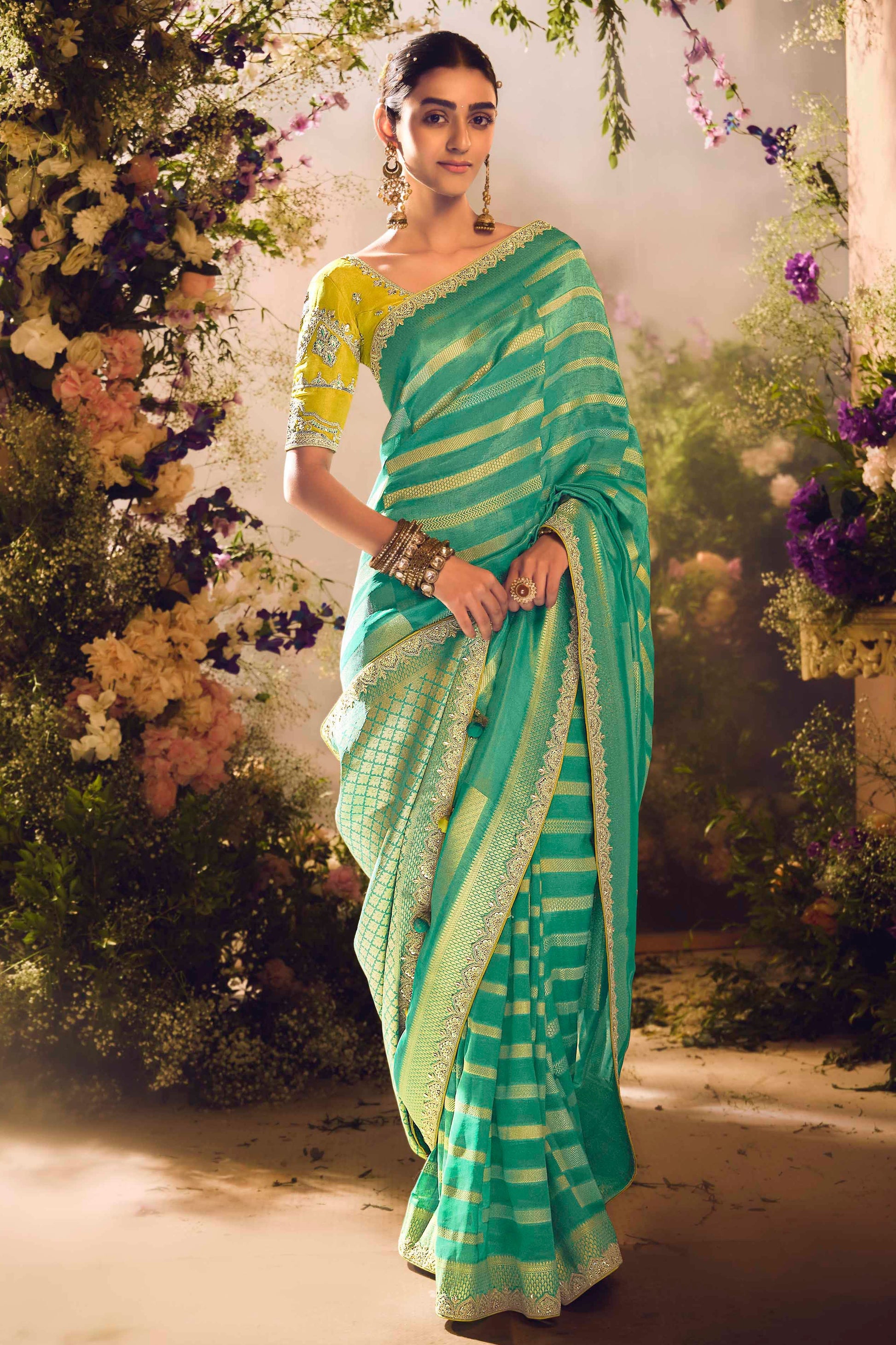 Green Woven Zari Work Silk Saree-ZB133271_1_SareeButa.com