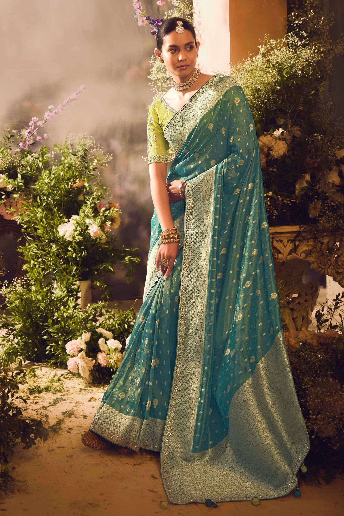 Green Woven Zari Work Silk Saree-ZB133274_1_SareeButa.com