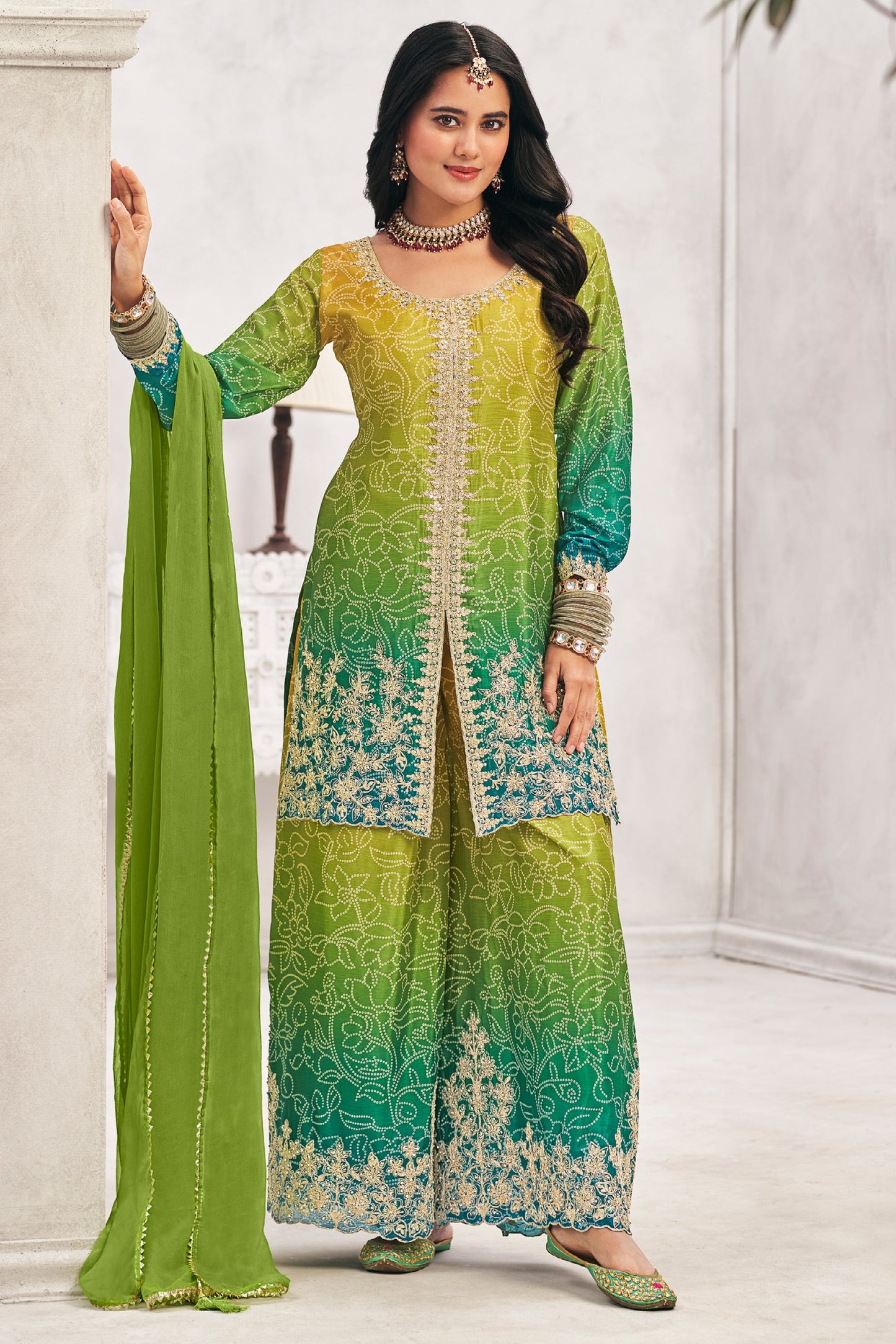 Green 2-Tone Readymade Chinon Salwar Suit-SS684_1_SareeButa.com