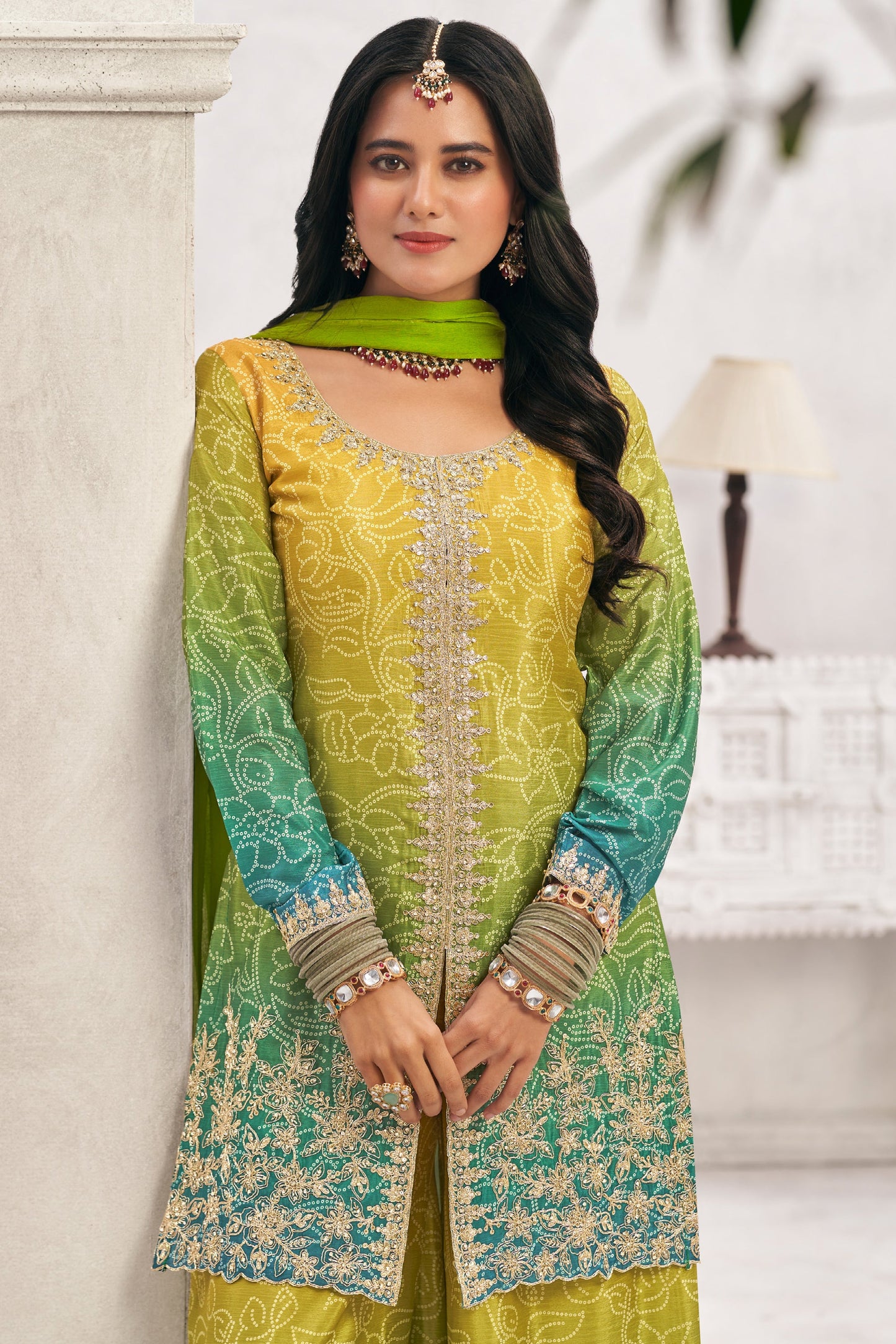 Green 2-Tone Readymade Chinon Salwar Suit-SS684_2_SareeButa.com