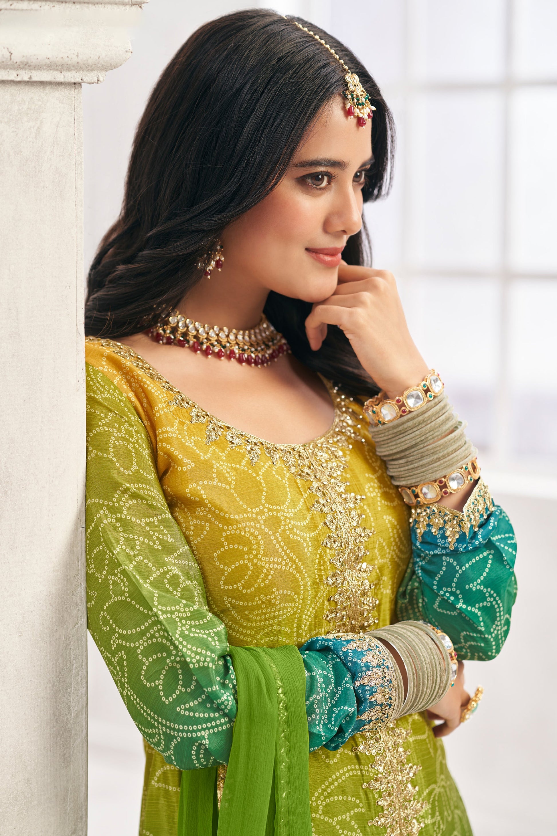 Green 2-Tone Readymade Chinon Salwar Suit-SS684_3_SareeButa.com