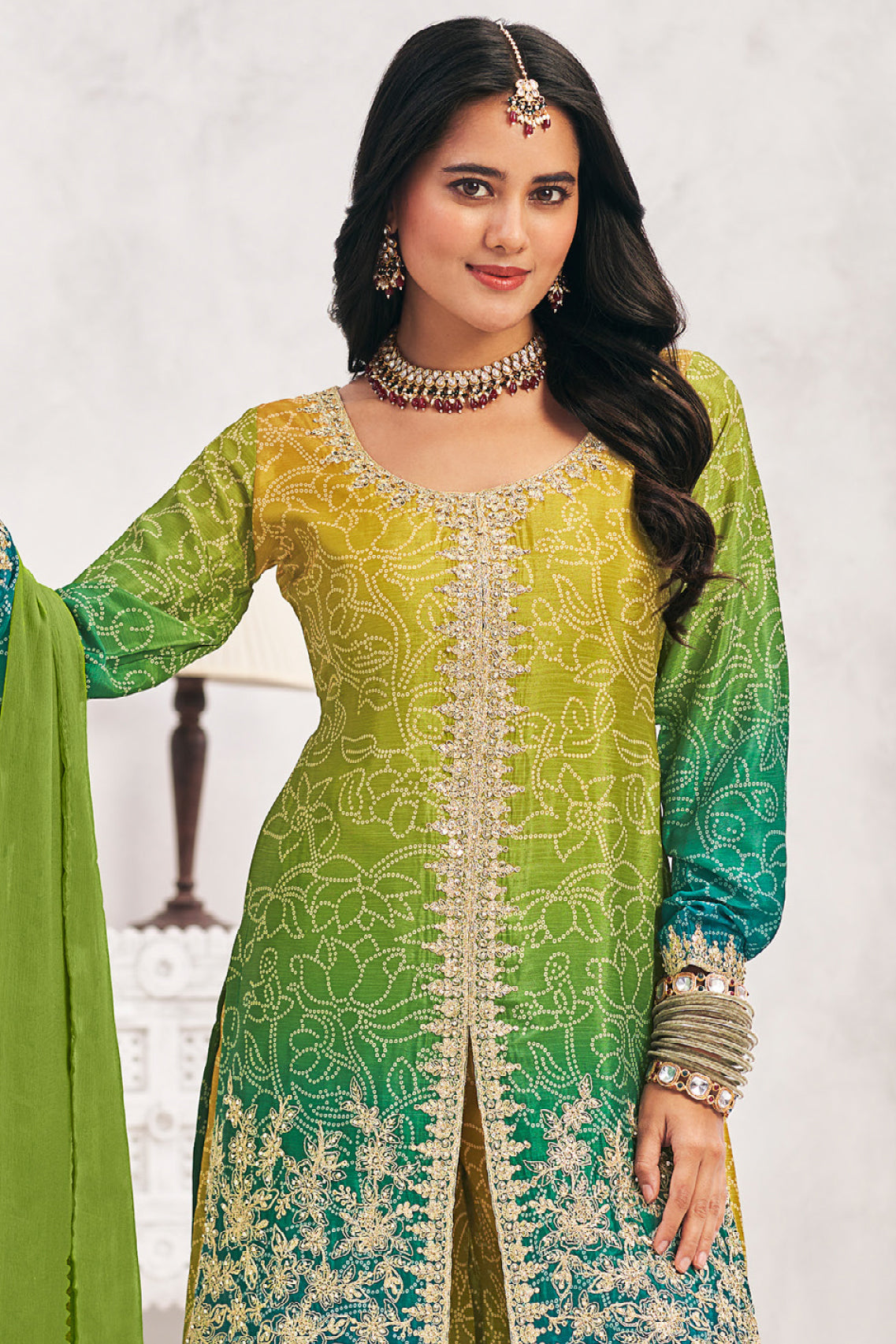 Green 2-Tone Readymade Chinon Salwar Suit-SS684_4_SareeButa.com