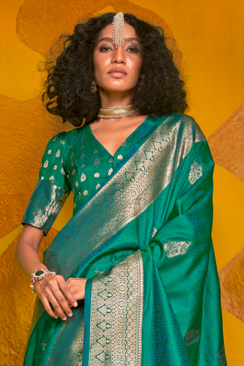 Green 2-Tone Zari Weaving Silk Saree-ZB134060_2_SareeButa.com