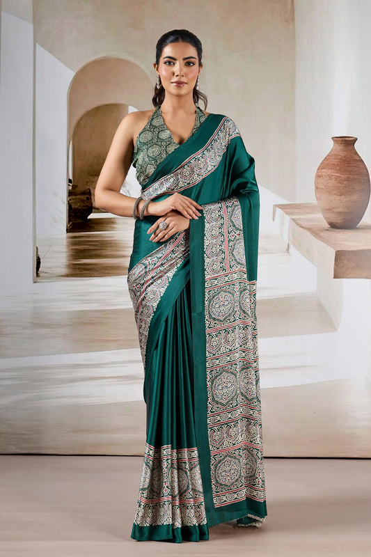 Green Ajrakh Print Satin Saree-SAR11484_1_SareeButa.com