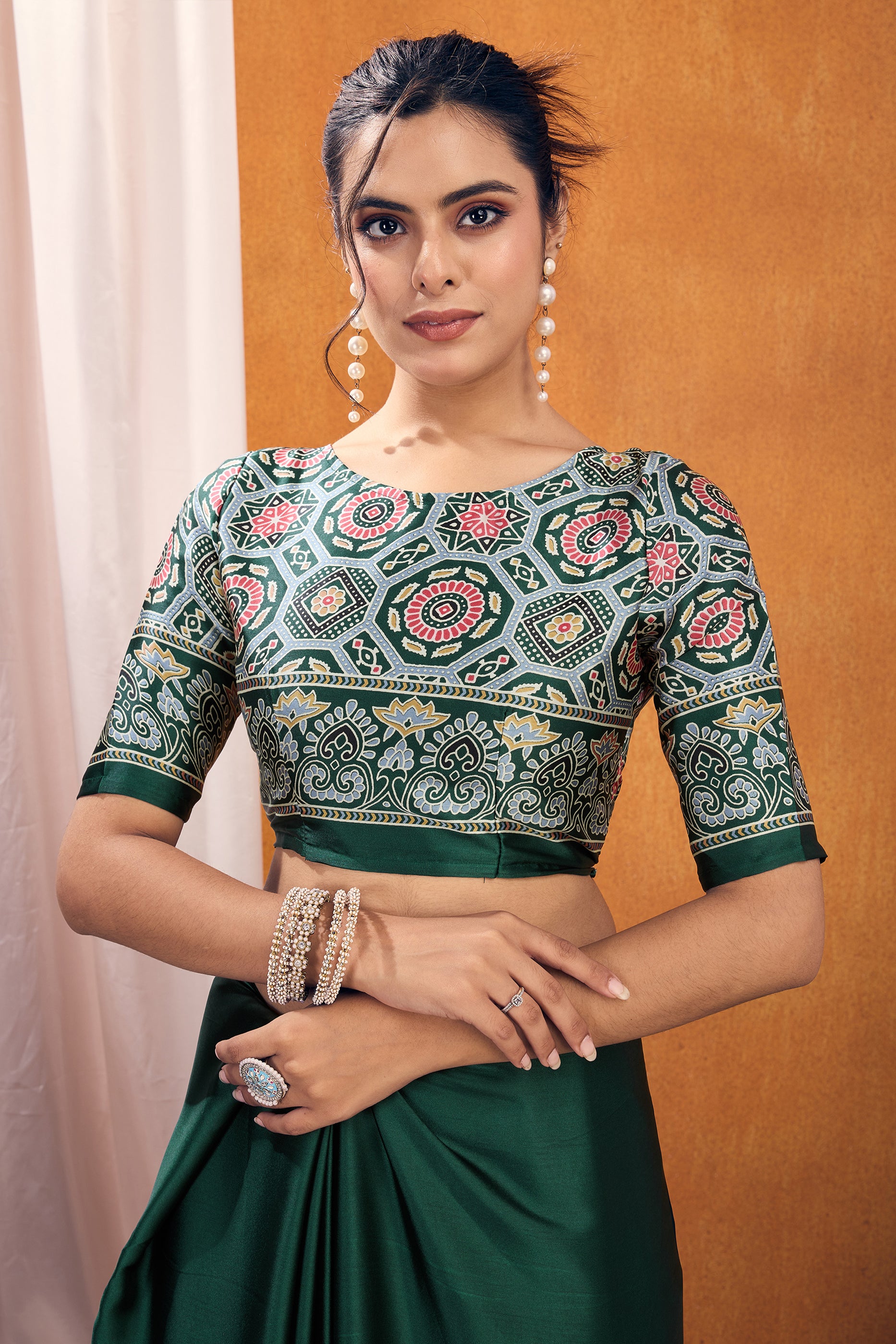 Green Ajrakh Print Satin Saree-SAR11818_4_SareeButa.com