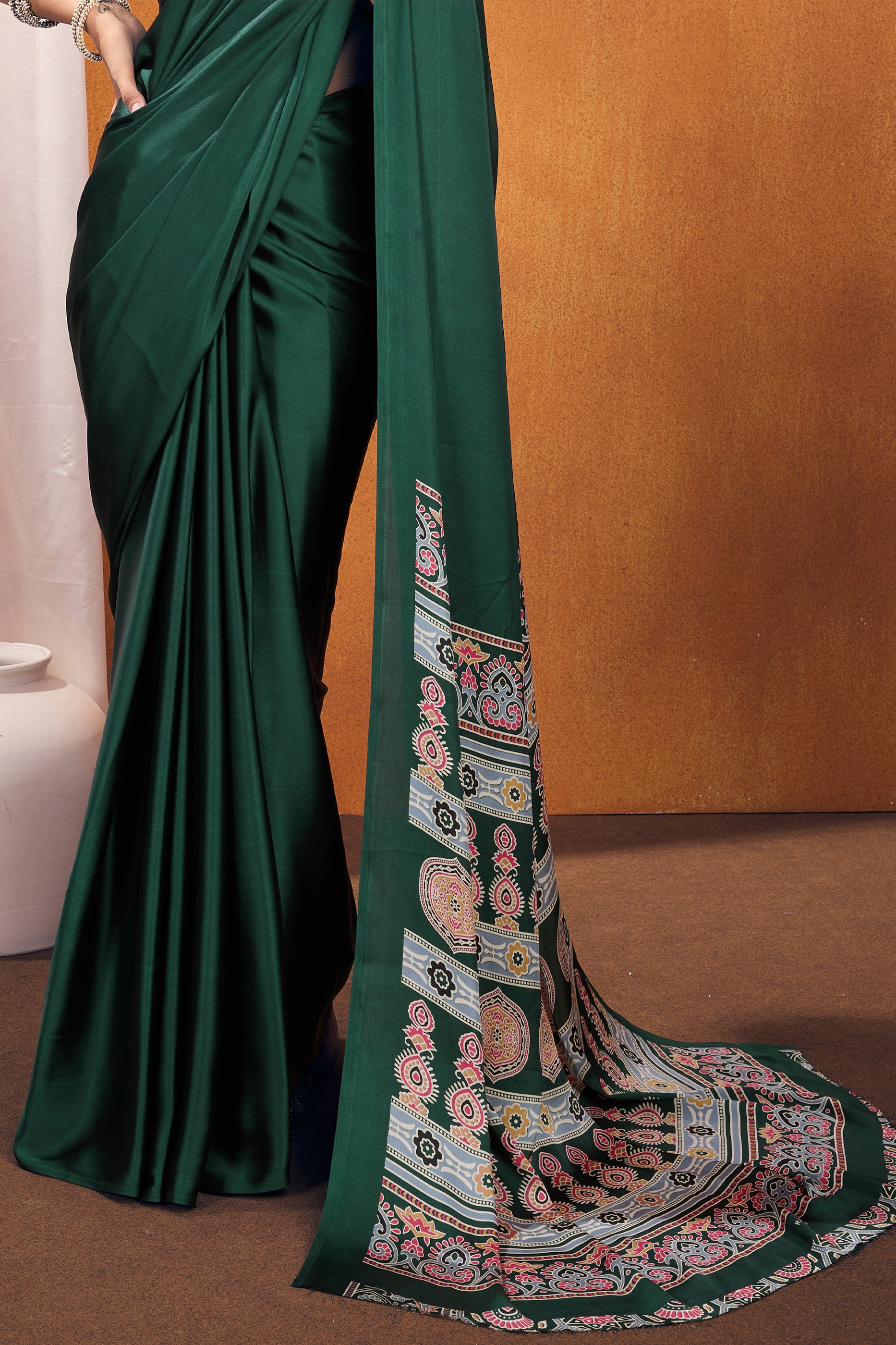 Green Ajrakh Print Satin Saree-SAR11818_5_SareeButa.com