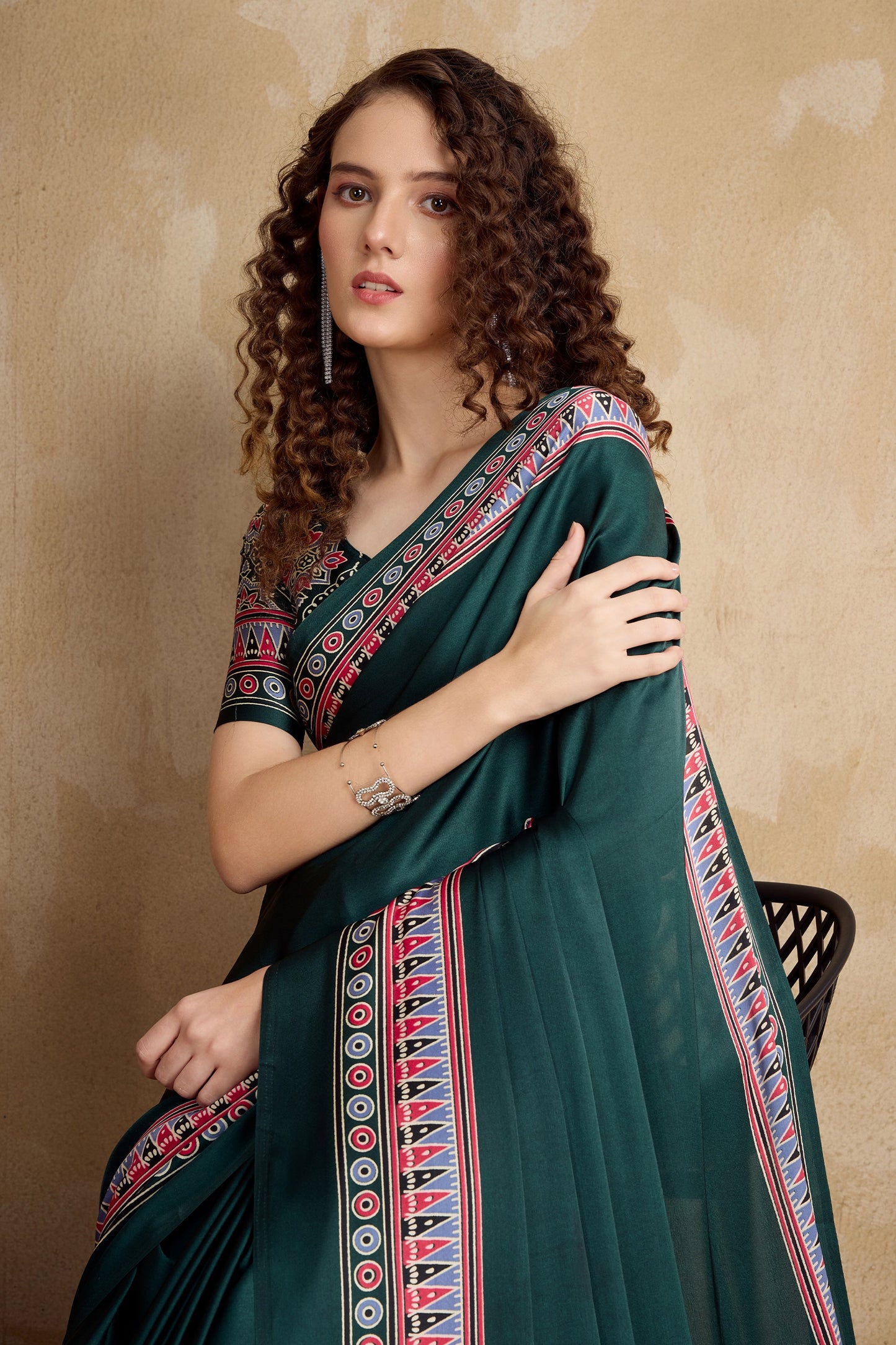 Green Ajrakh Print Satin Saree-SAR11822_2_SareeButa.com