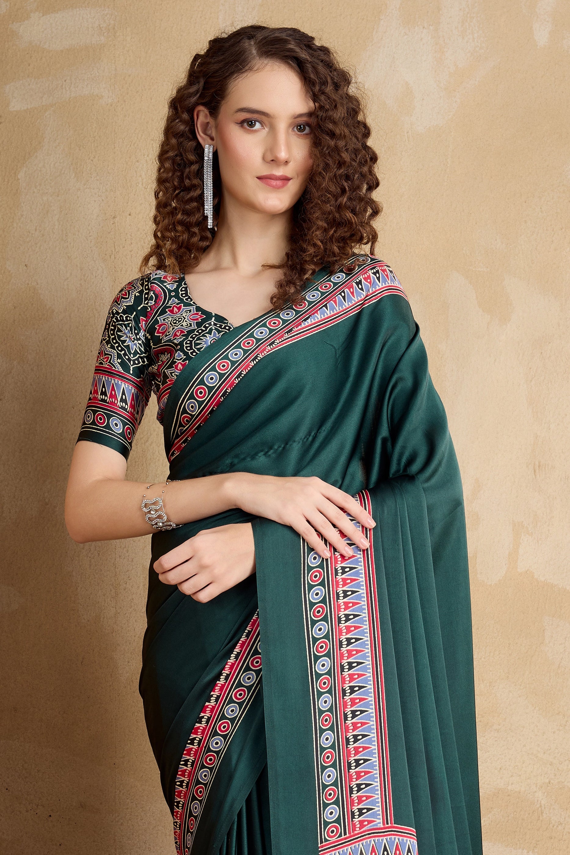 Green Ajrakh Print Satin Saree-SAR11822_4_SareeButa.com