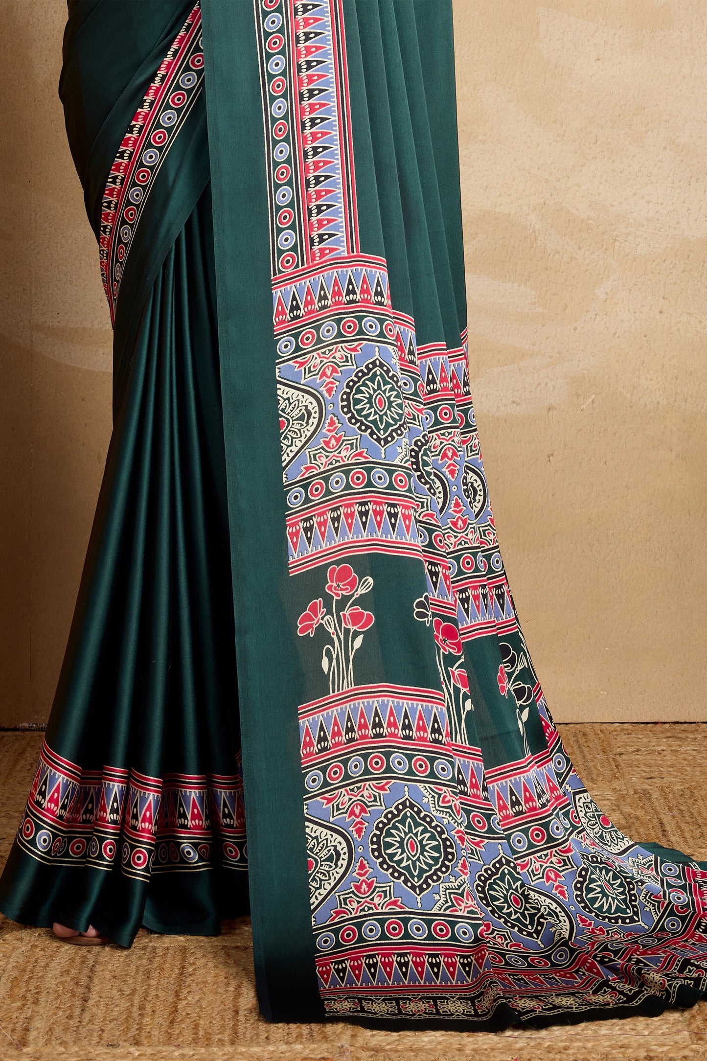 Green Ajrakh Print Satin Saree-SAR11822_5_SareeButa.com