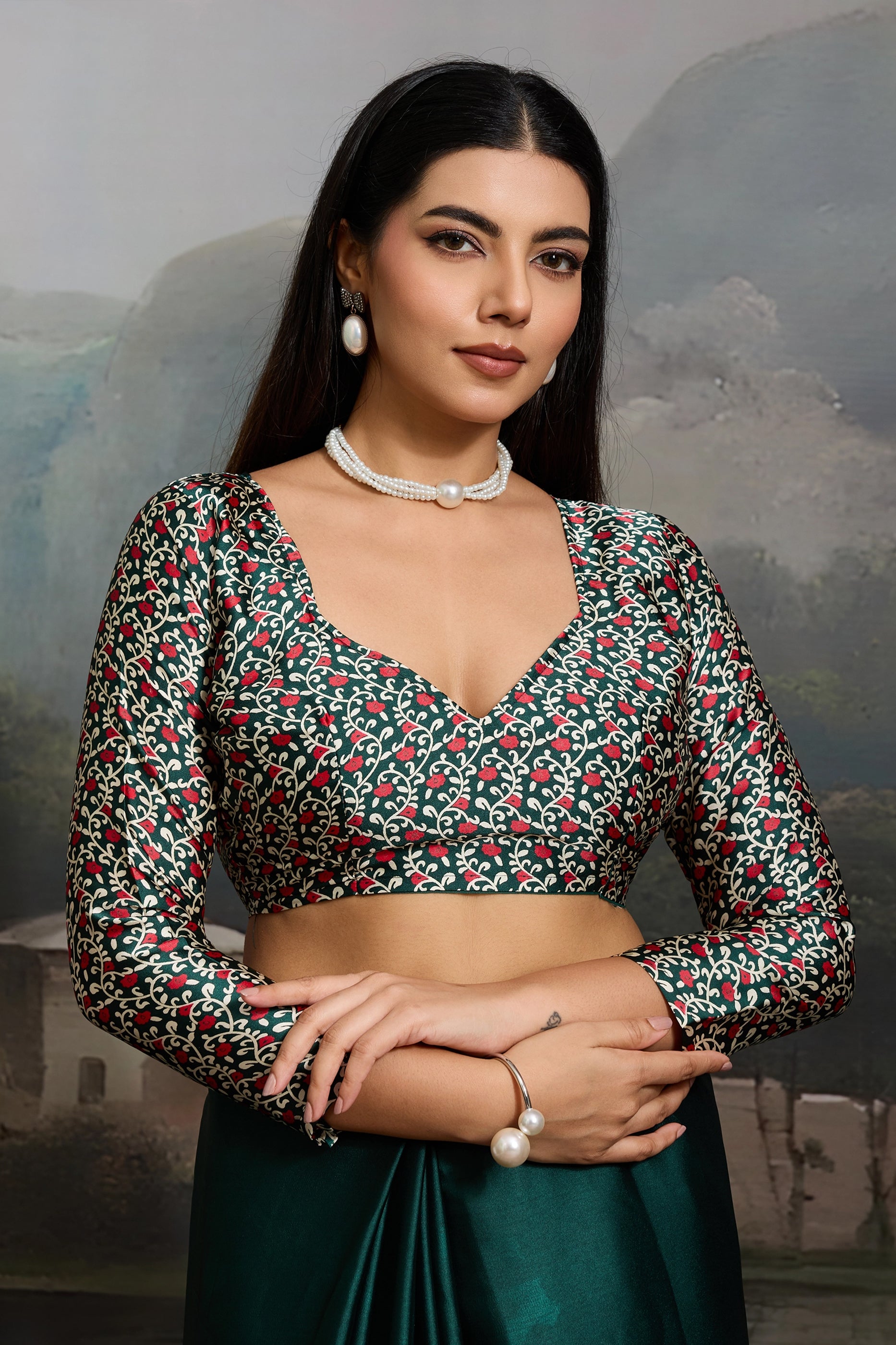 Green Ajrakh Print Satin Saree-SAR11863_5_SareeButa.com