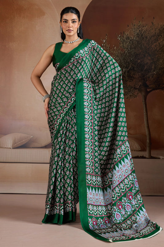 Green Ajrakh Print Satin Saree-SAR11899_1_SareeButa.com