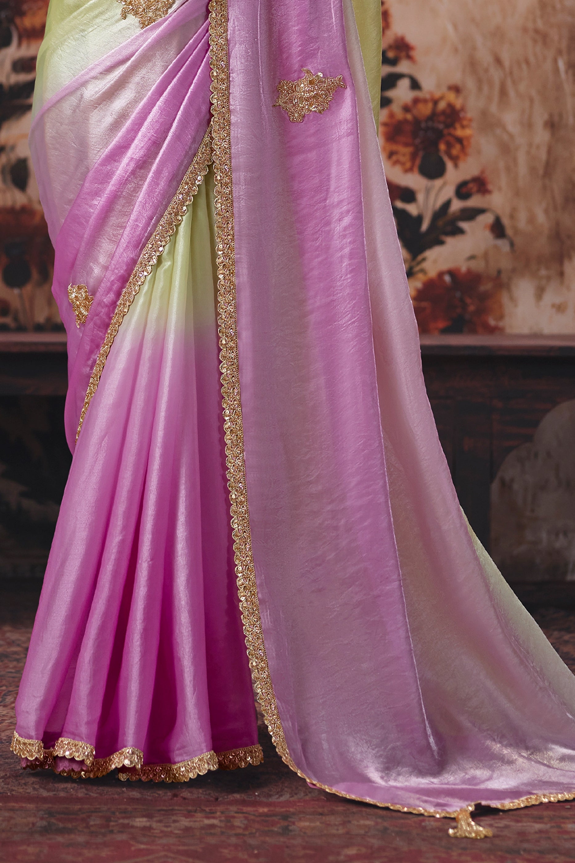 Green And Pink Embroidered Satin Saree-SAR13197_6_SareeButa.com