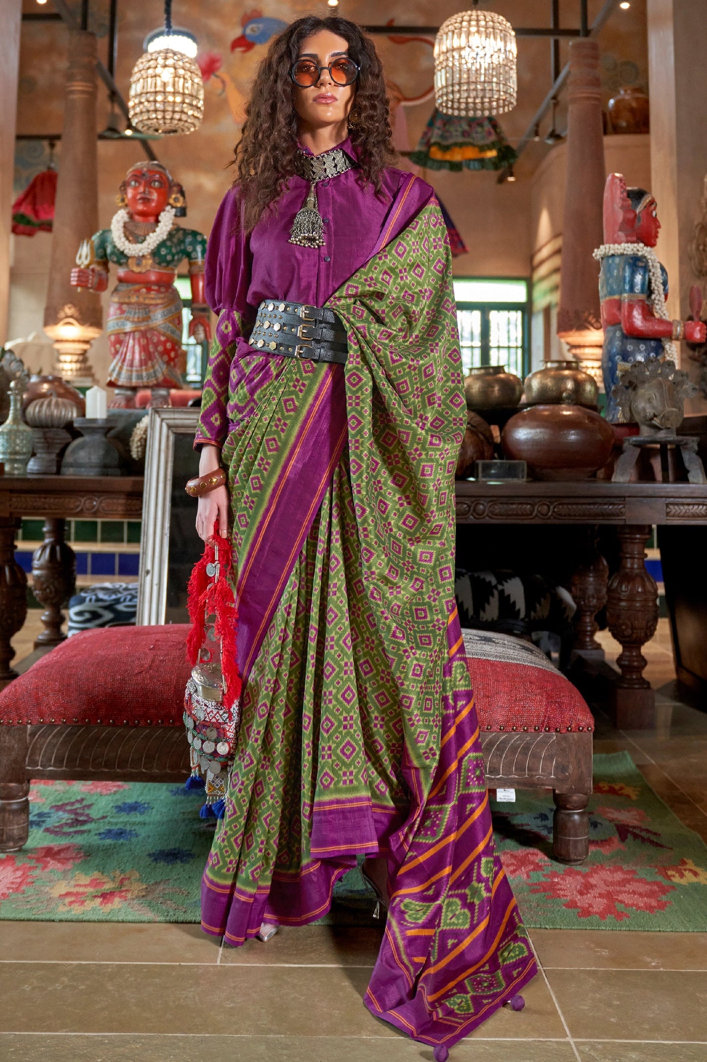 Green And Purple Printed Silk Saree-SAR11329_1_SareeButa.com