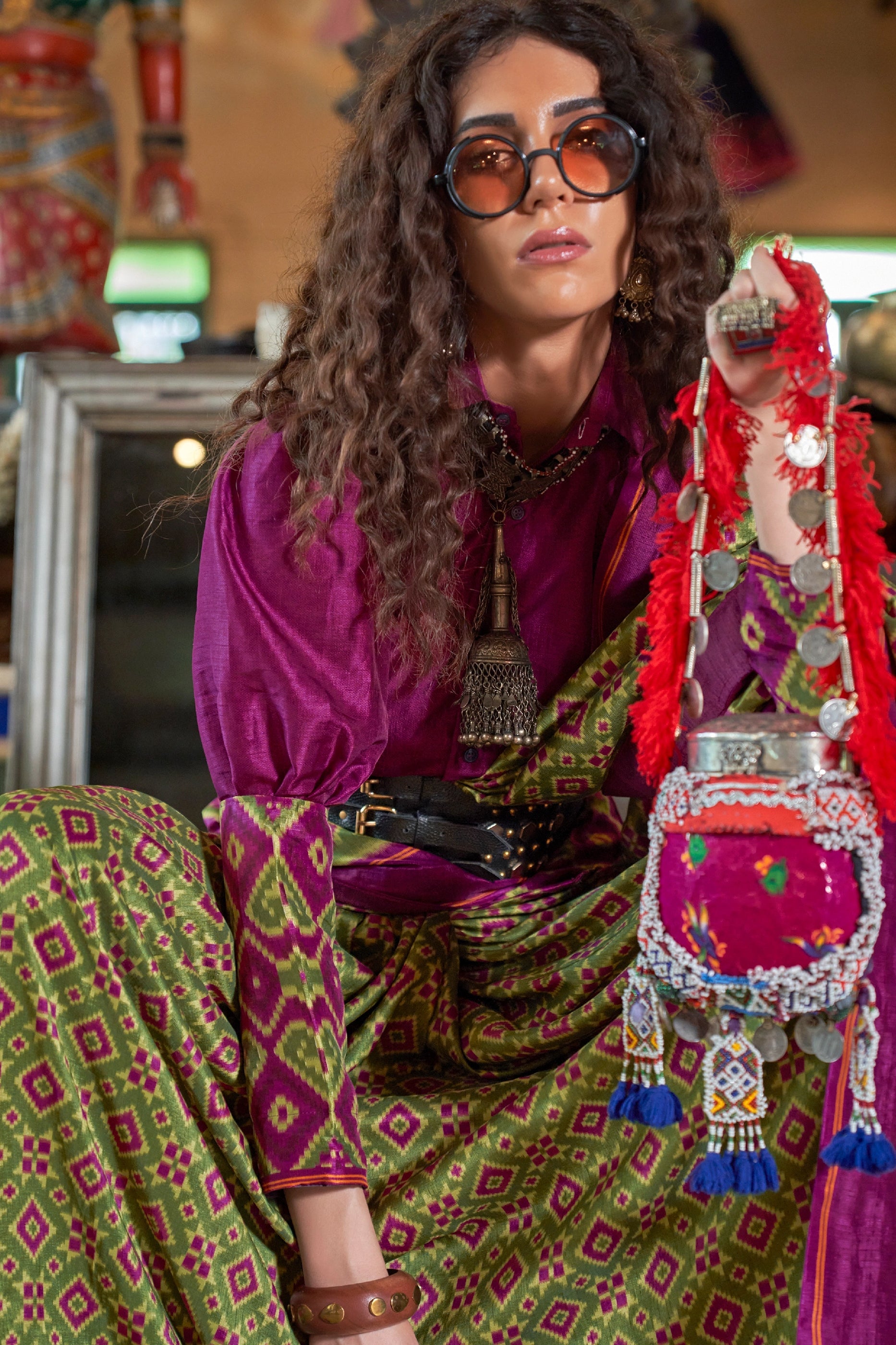 Green And Purple Printed Silk Saree-SAR11329_2_SareeButa.com