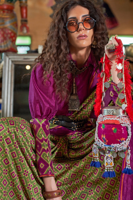 Green And Purple Printed Silk Saree-SAR11329_2_SareeButa.com