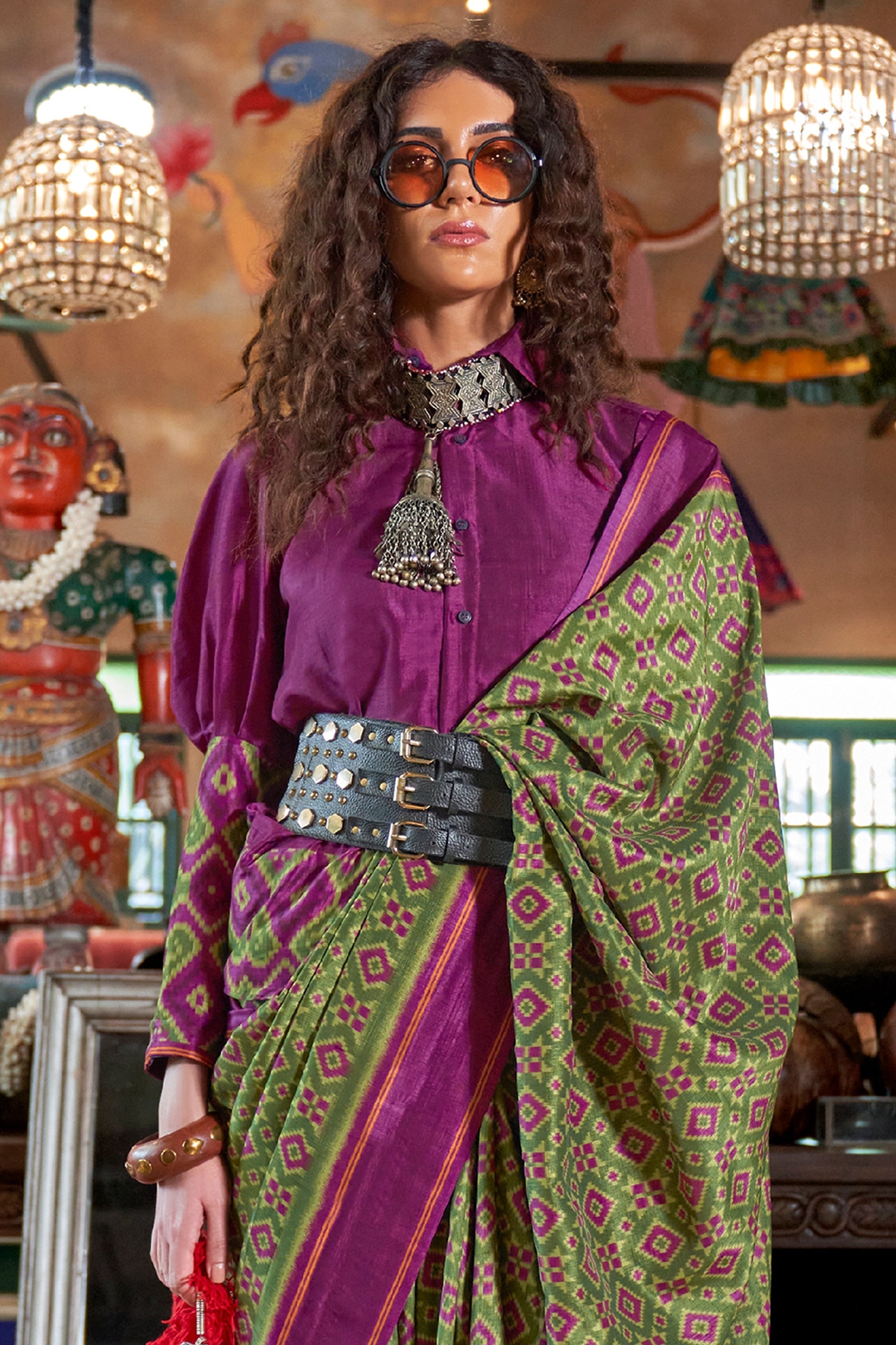 Green And Purple Printed Silk Saree-SAR11329_3_SareeButa.com