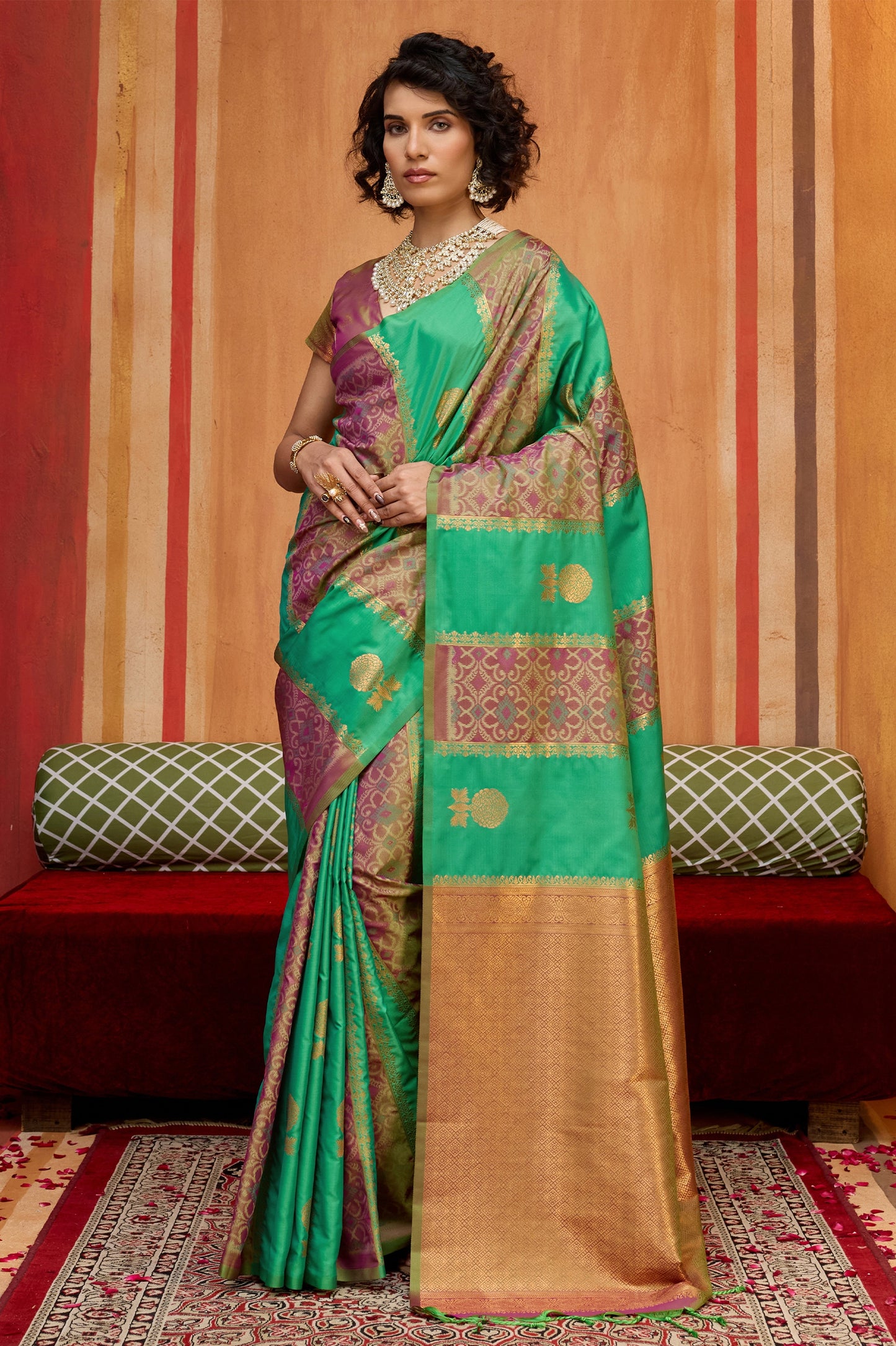 Green And Purple Woven Silk Saree-SAR11914_1_SareeButa.com