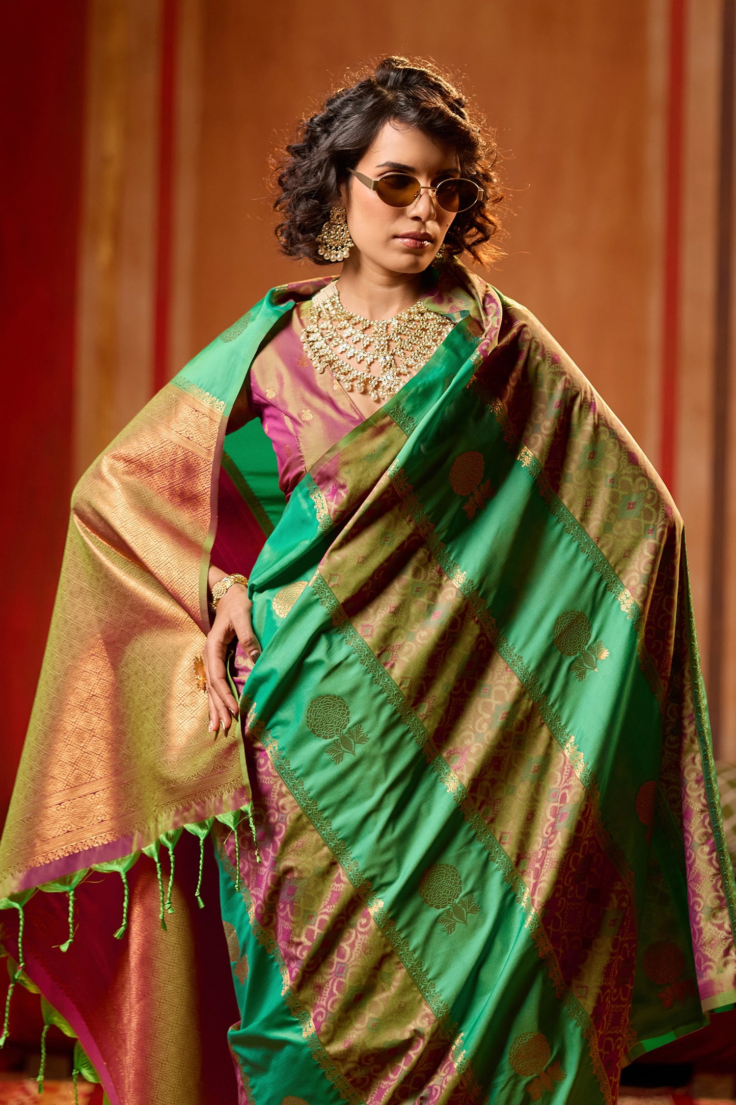 Green And Purple Woven Silk Saree-SAR11914_2_SareeButa.com