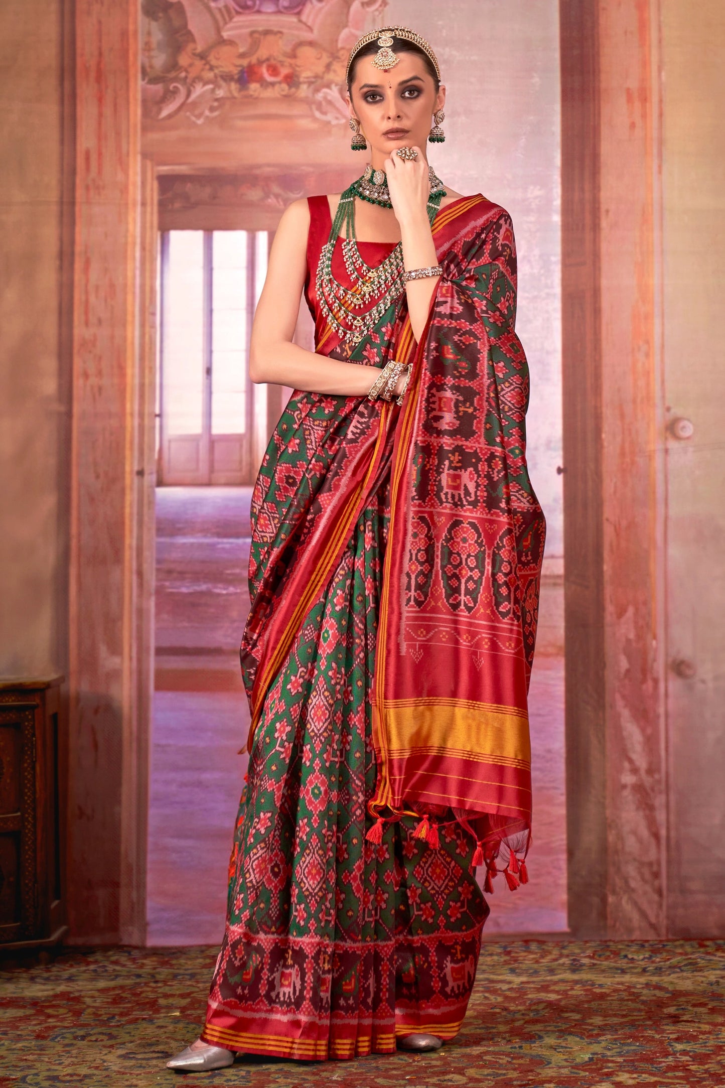 Green And Red Printed Patola Silk Saree-SAR11356_1_SareeButa.com