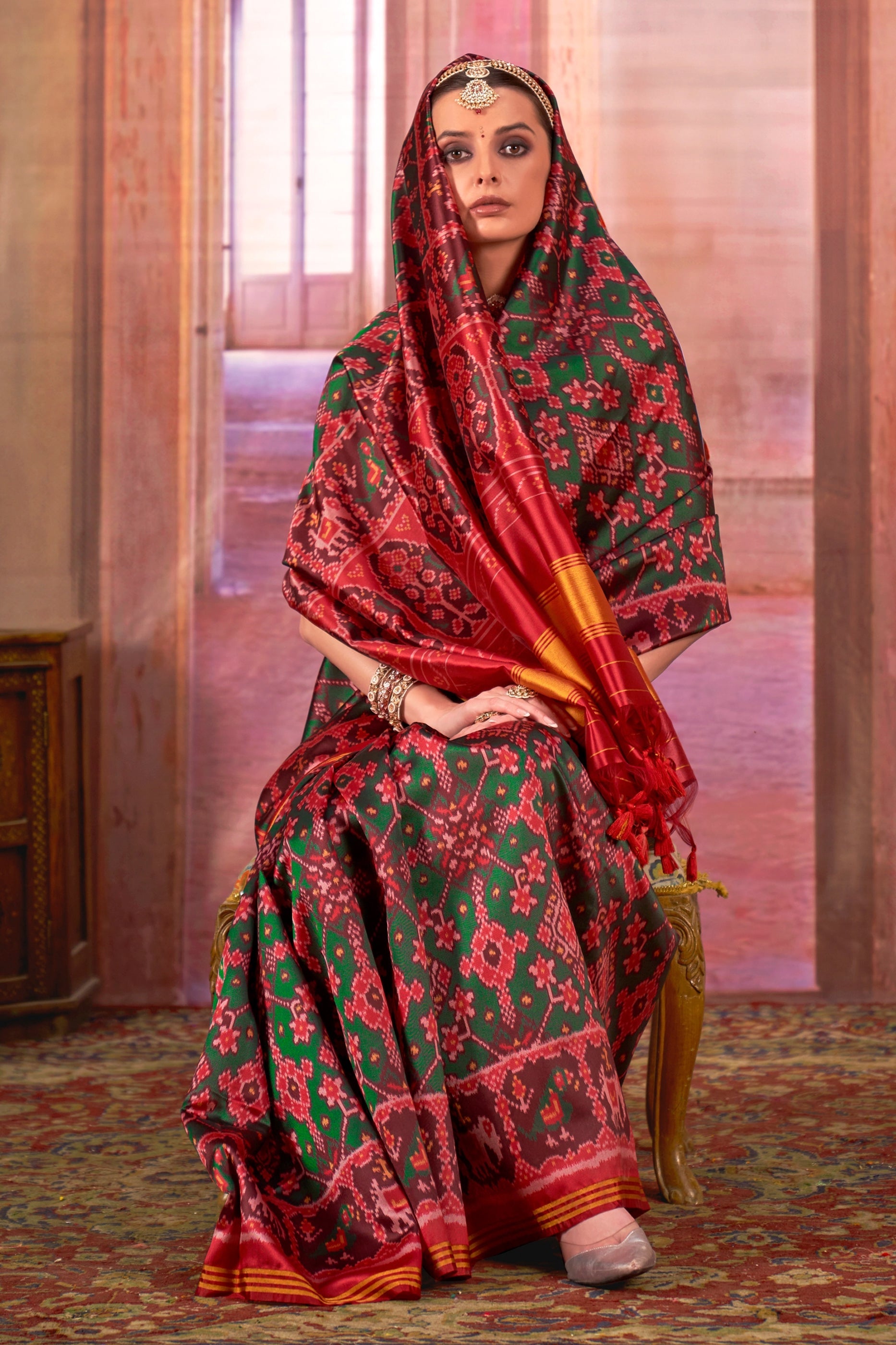 Green And Red Printed Patola Silk Saree-SAR11356_2_SareeButa.com