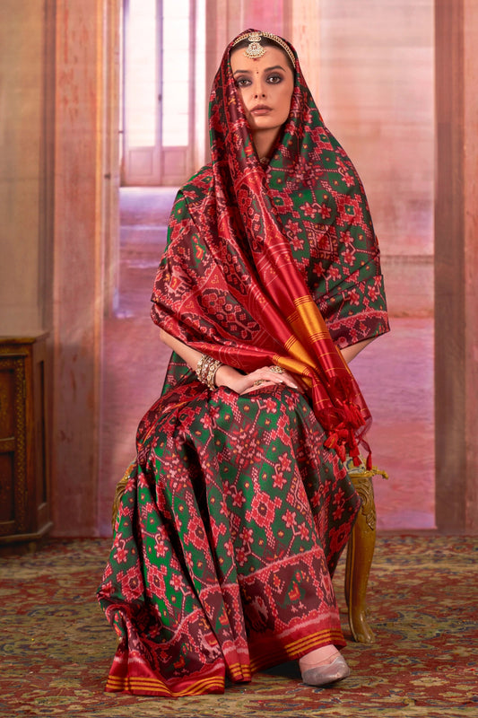 Green And Red Printed Patola Silk Saree-SAR11356_2_SareeButa.com