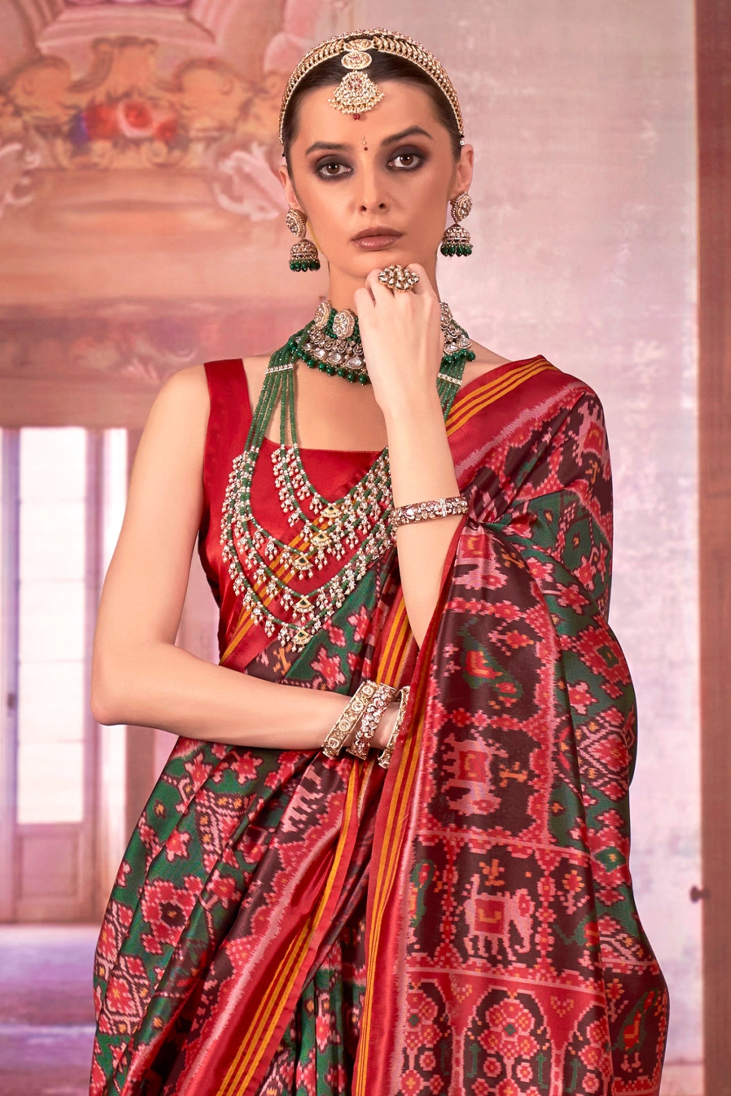 Green And Red Printed Patola Silk Saree-SAR11356_3_SareeButa.com