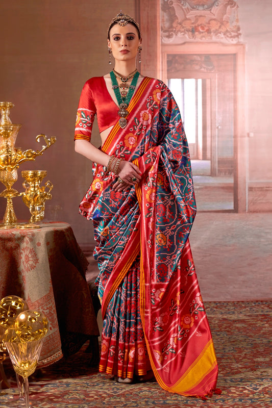 Green And Red Printed Patola Silk Saree-SAR11368_1_SareeButa.com