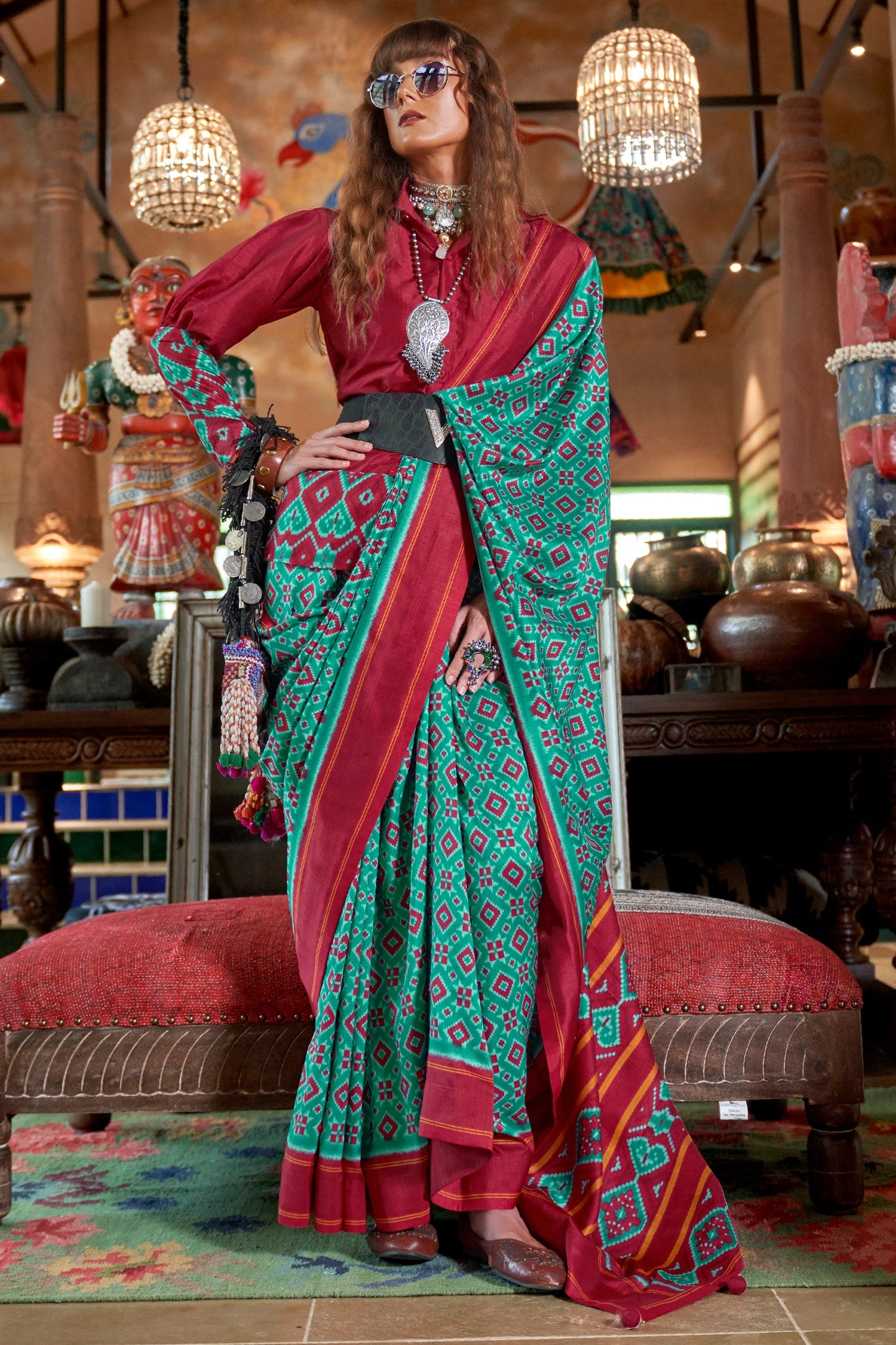 Green And Red Printed Silk Saree-SAR11330_1_SareeButa.com