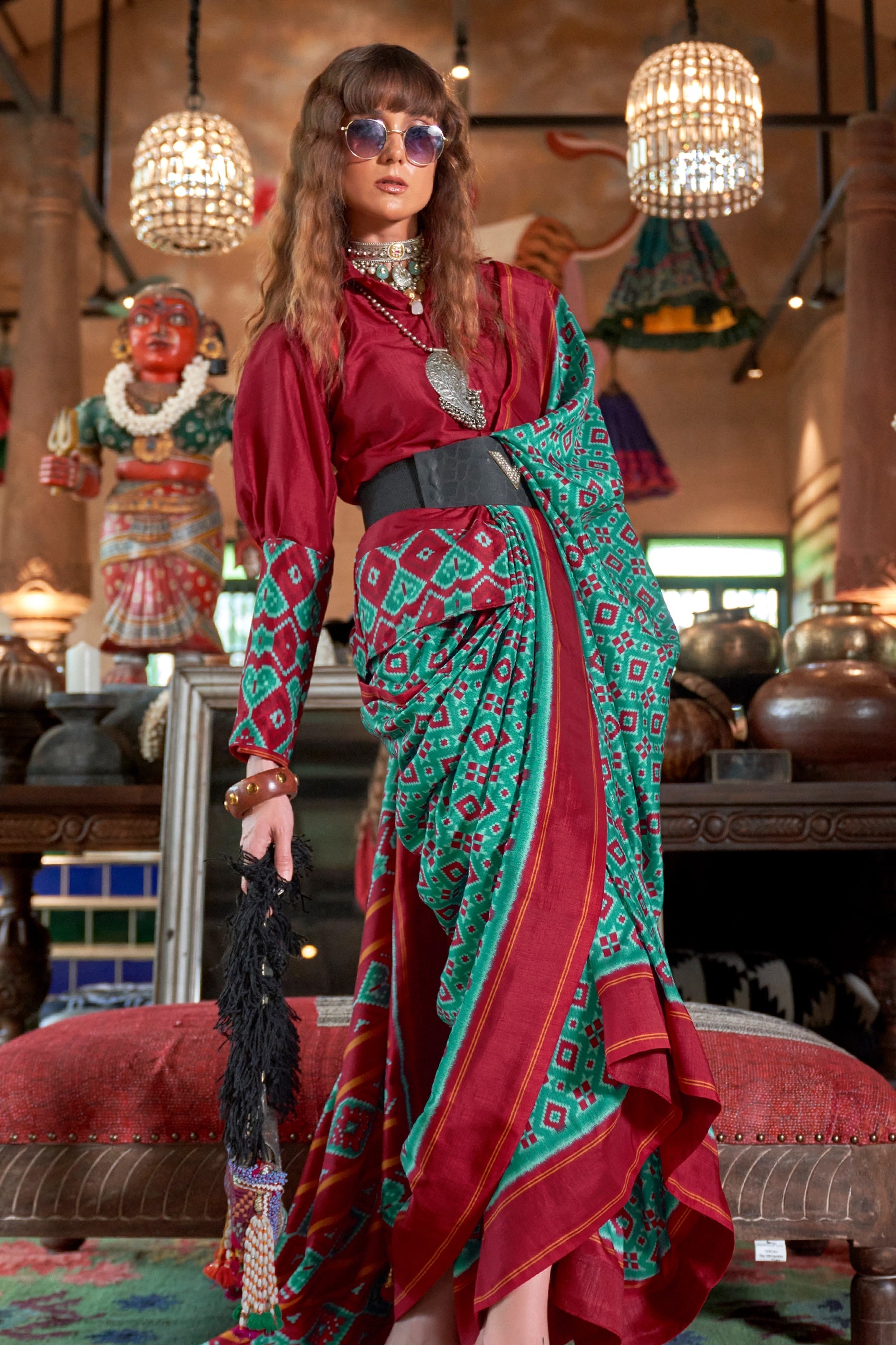 Green And Red Printed Silk Saree-SAR11330_2_SareeButa.com