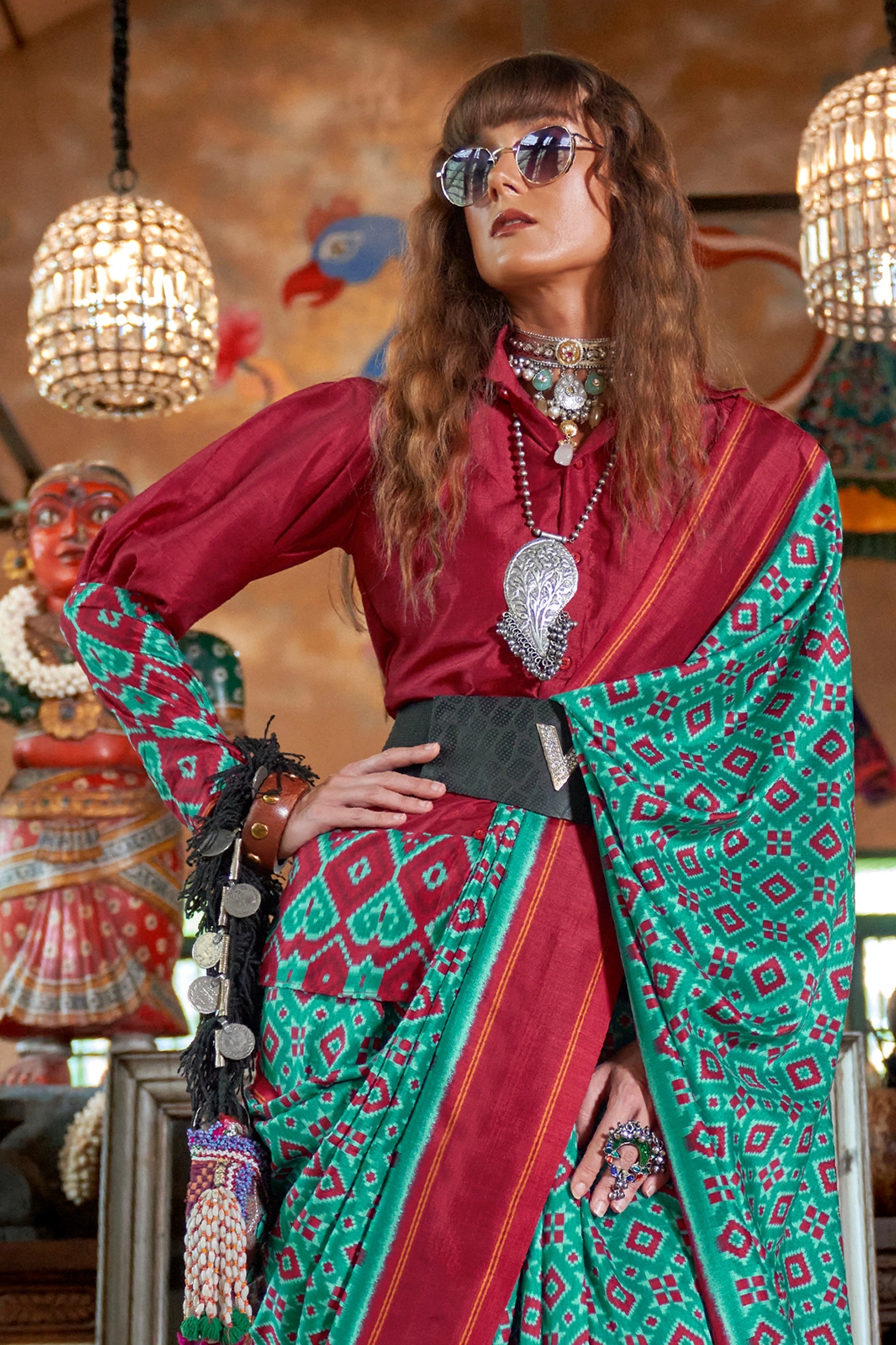 Green And Red Printed Silk Saree-SAR11330_3_SareeButa.com