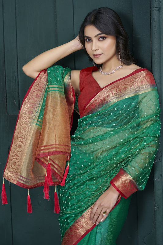 Green Bead Work Jacquard Saree-ZB134213_2_SareeButa.com