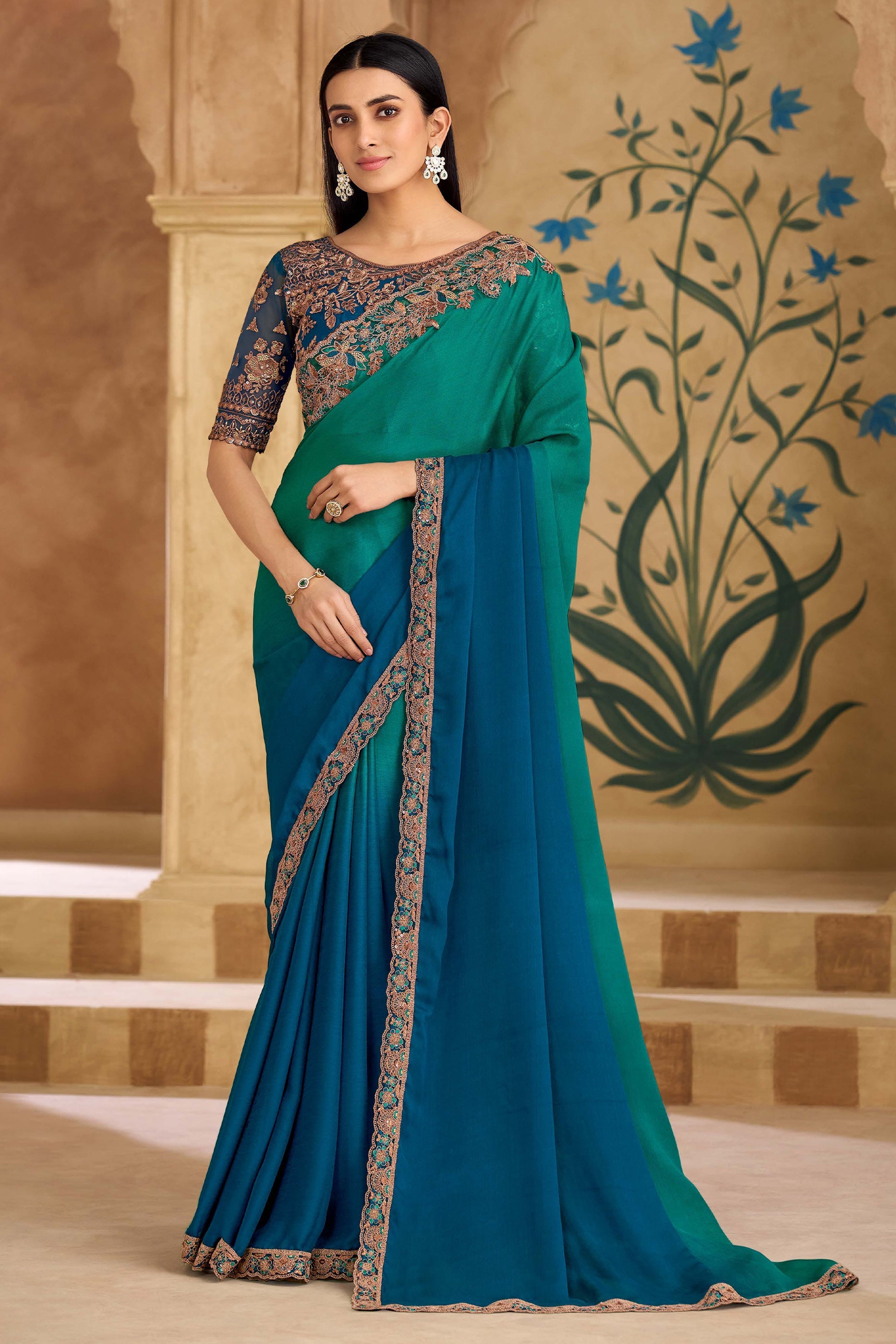 Green Blue Embroidered Chiffon Saree-SAR11712_1_SareeButa.com