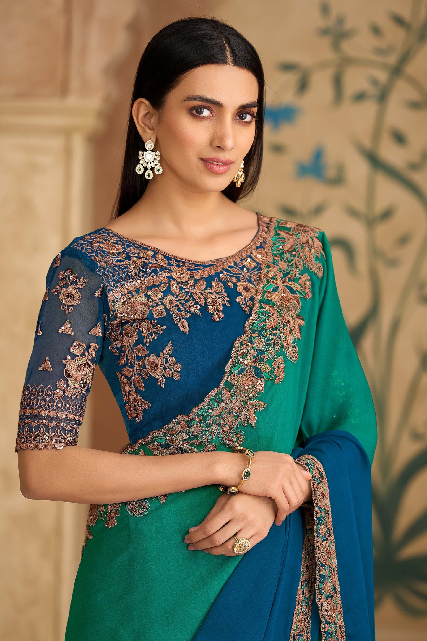 Green Blue Embroidered Chiffon Saree-SAR11712_2_SareeButa.com