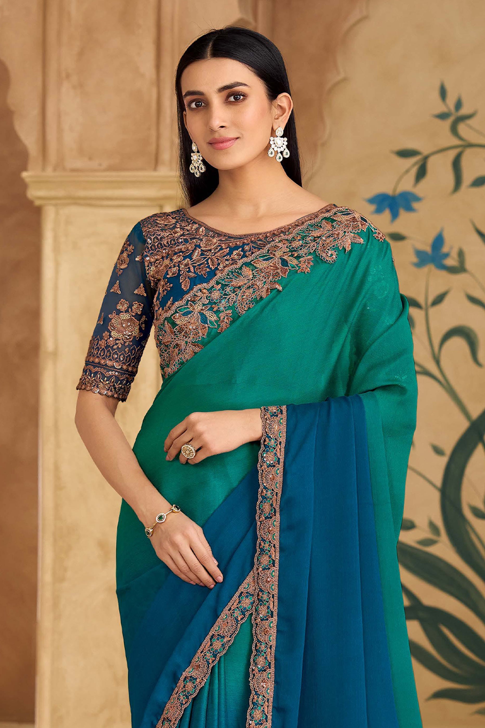 Green Blue Embroidered Chiffon Saree-SAR11712_3_SareeButa.com