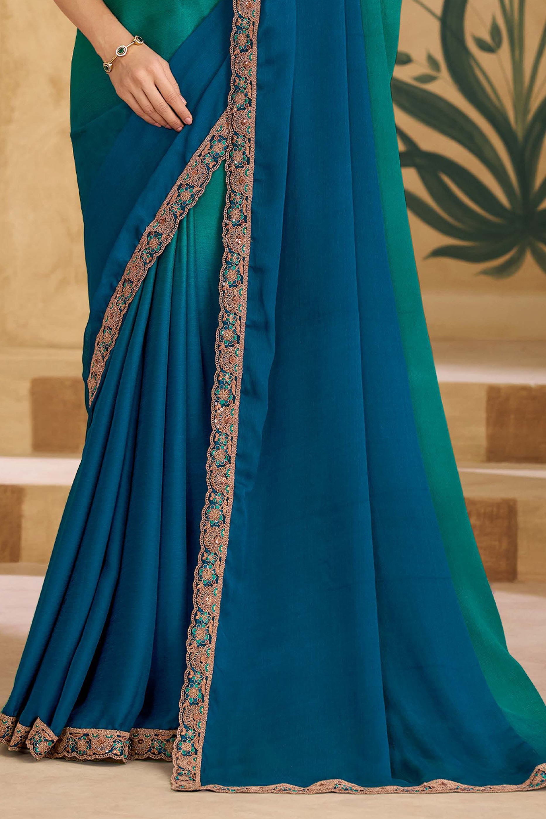 Green Blue Embroidered Chiffon Saree-SAR11712_4_SareeButa.com