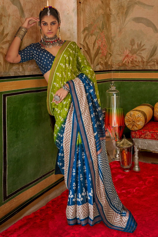 Green Blue Printed Silk Saree-ZB133418_1_SareeButa.com