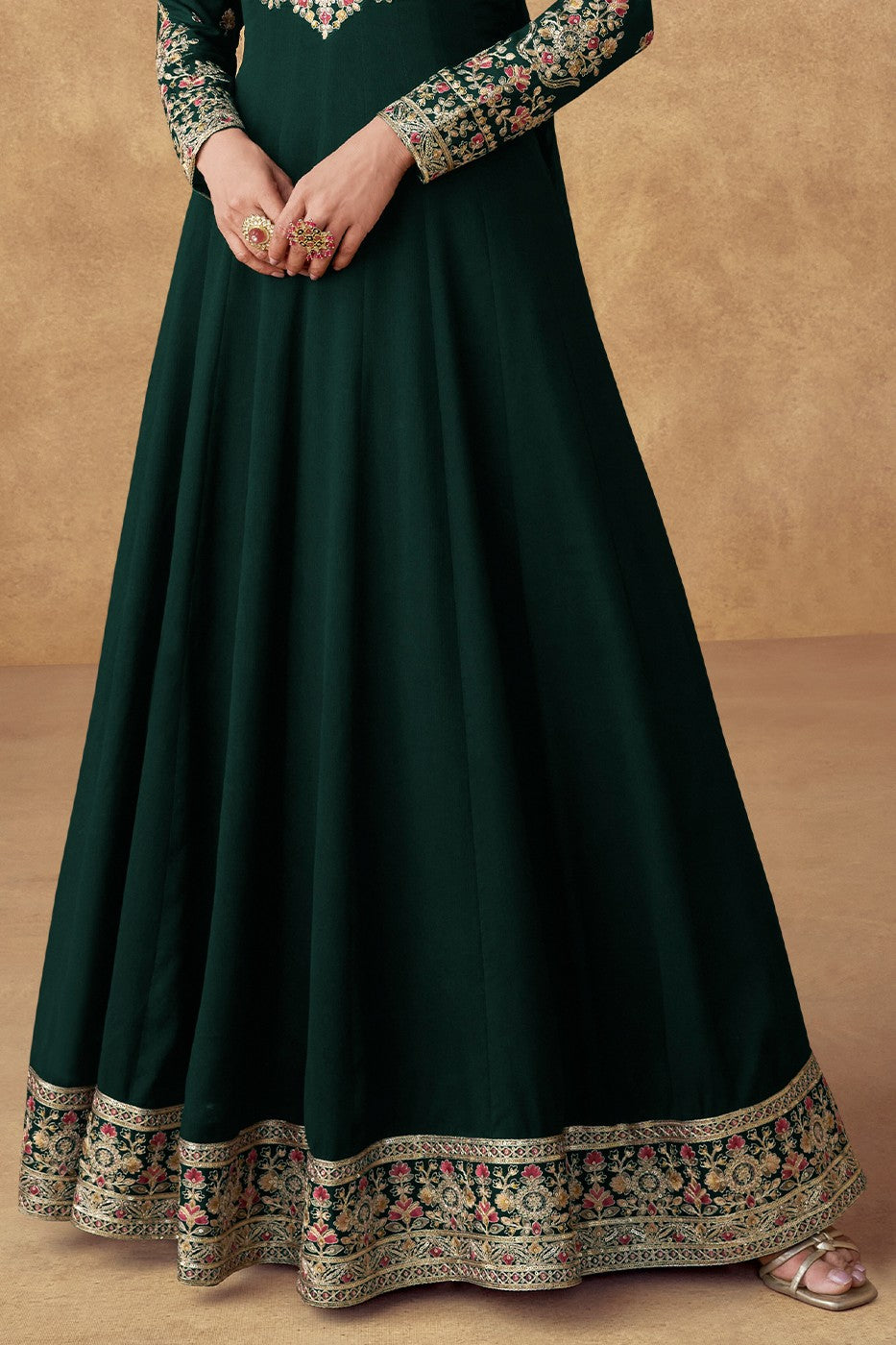 Green Chinon Silk Gown with Dupatta-SS455_4_SareeButa.com