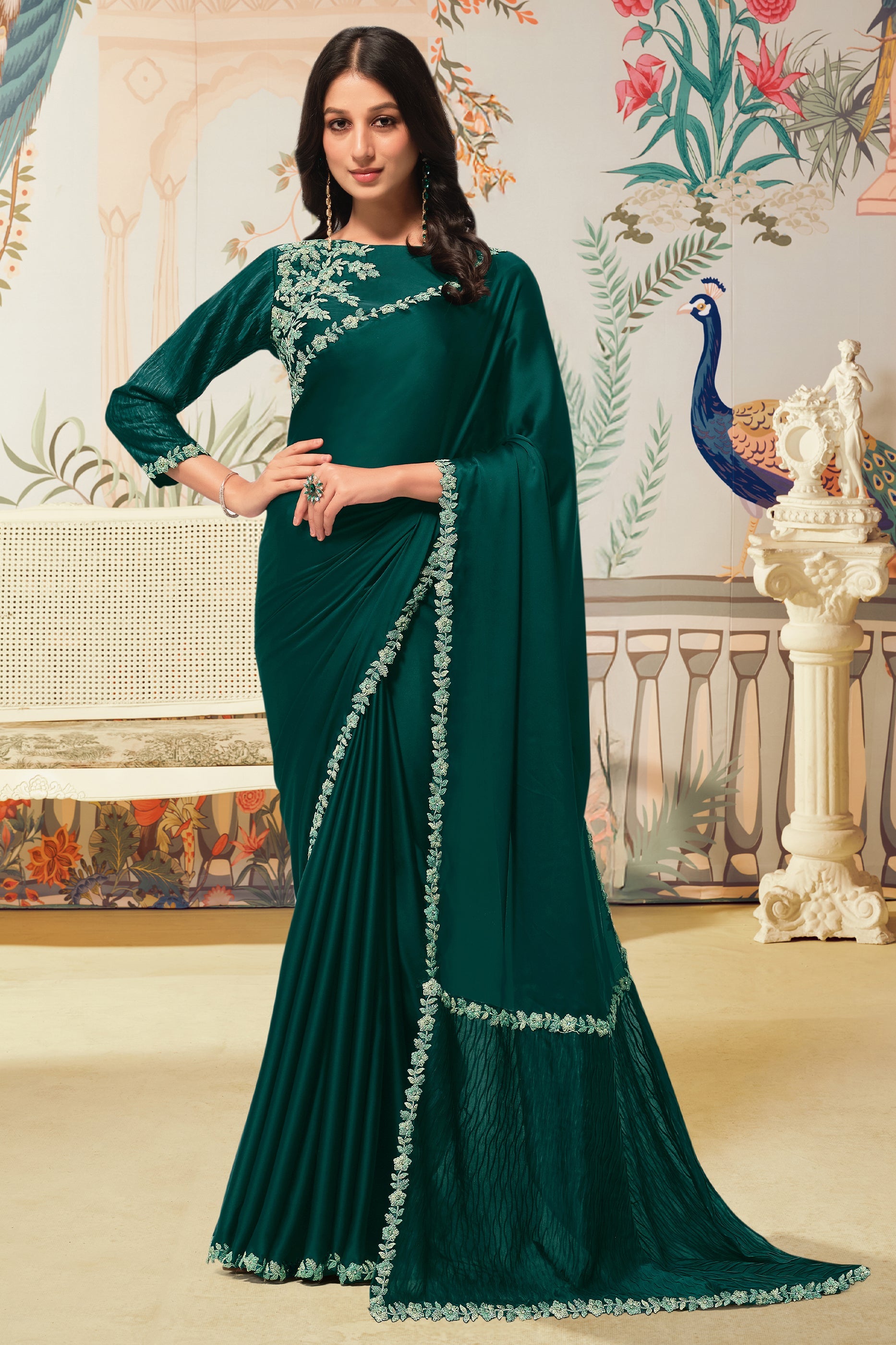 Green Crepe Satin Silk Saree-SAR10480_1_SareeButa.com