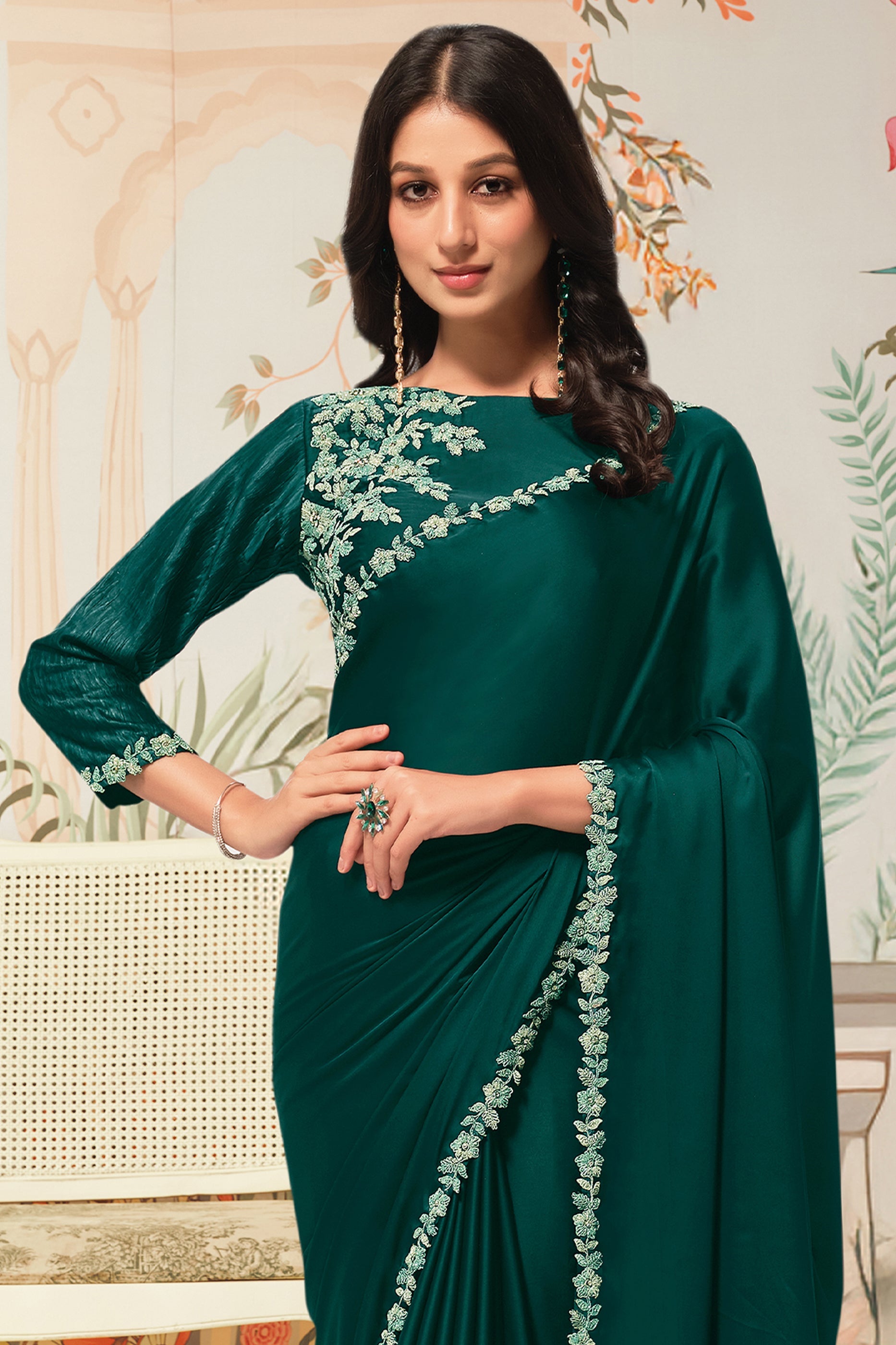 Green Crepe Satin Silk Saree-SAR10480_2_SareeButa.com
