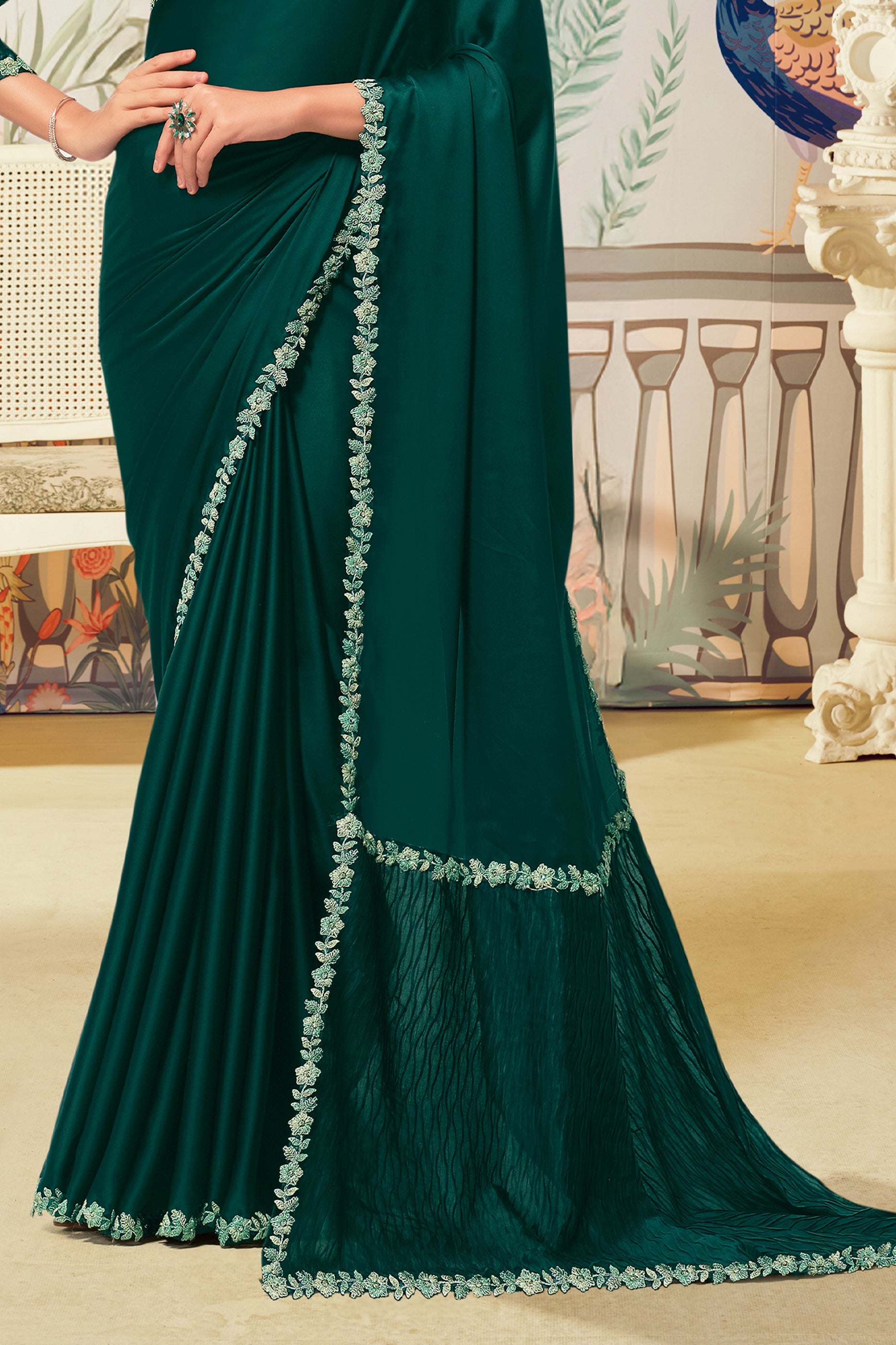 Green Crepe Satin Silk Saree-SAR10480_3_SareeButa.com