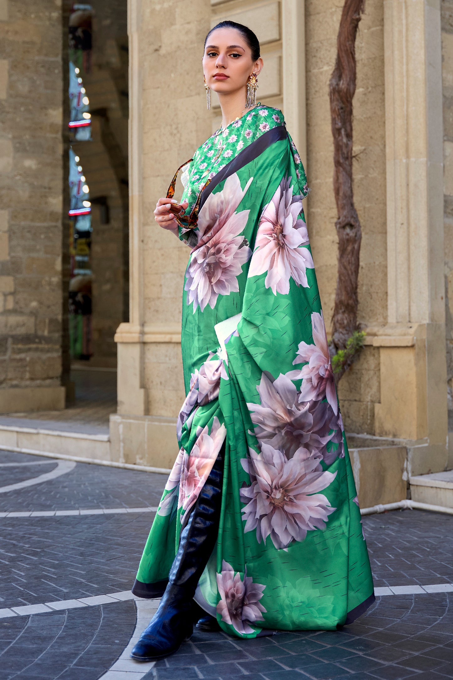 Green Digital Print Satin Saree-SAR12393_1_SareeButa.com