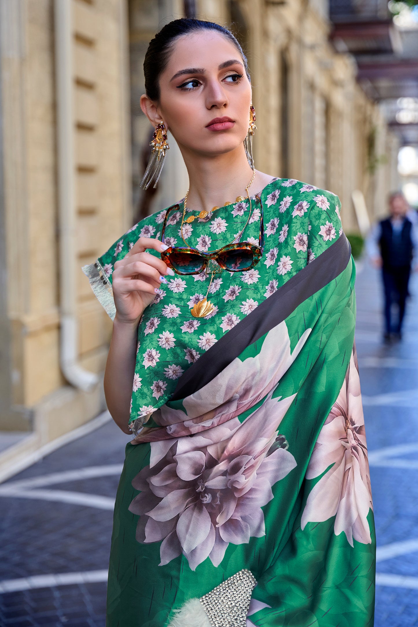 Green Digital Print Satin Saree-SAR12393_2_SareeButa.com