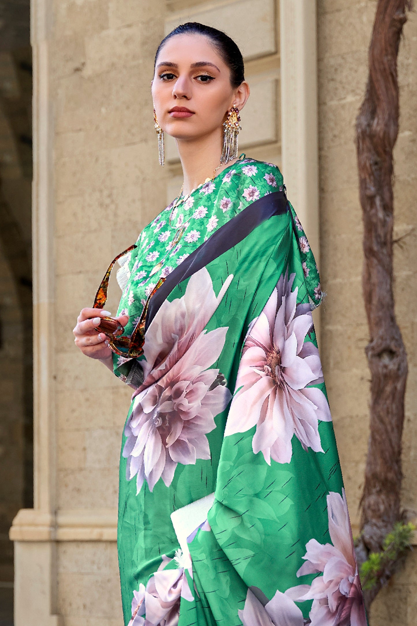 Green Digital Print Satin Saree-SAR12393_3_SareeButa.com