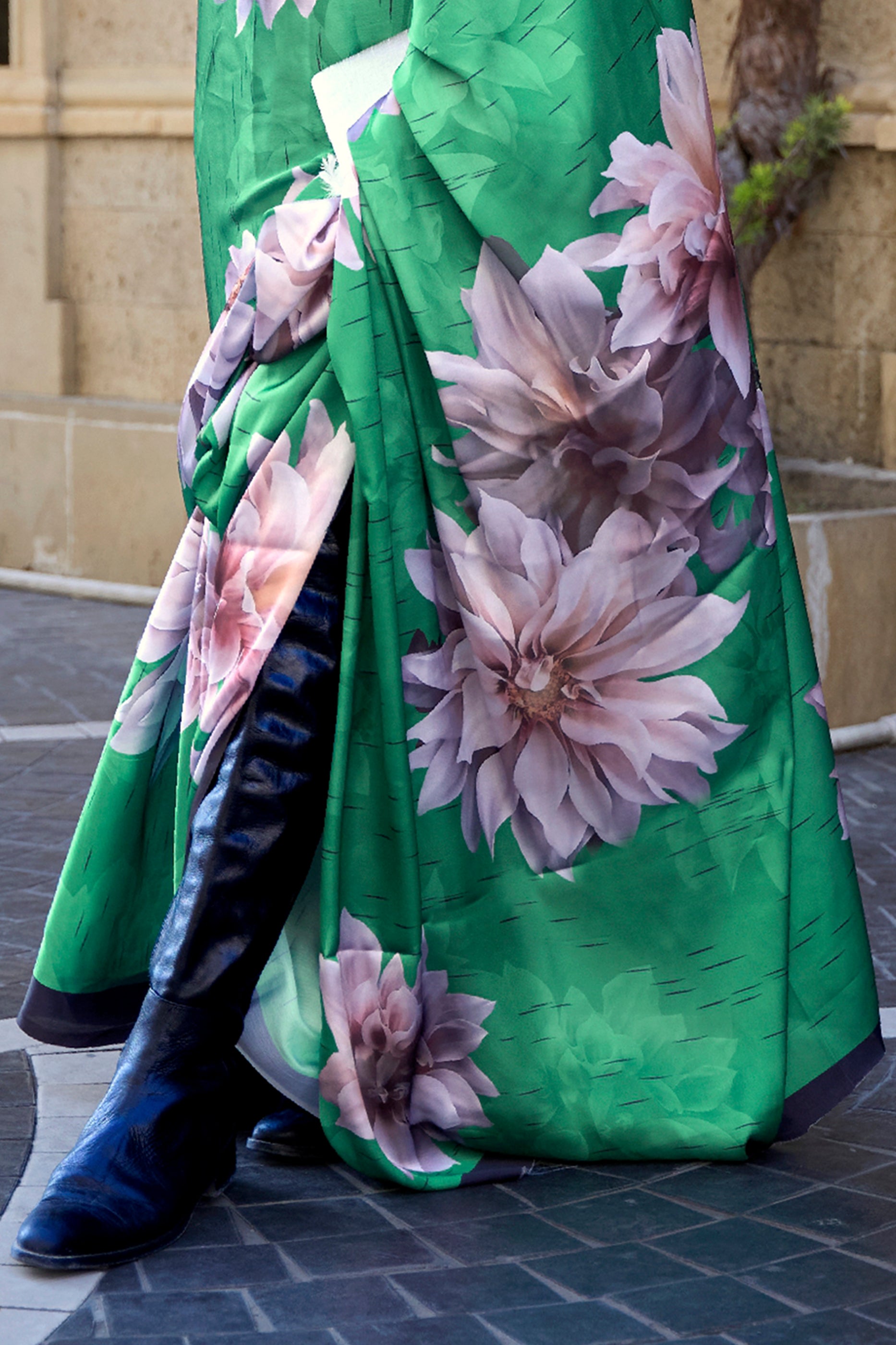 Green Digital Print Satin Saree-SAR12393_4_SareeButa.com