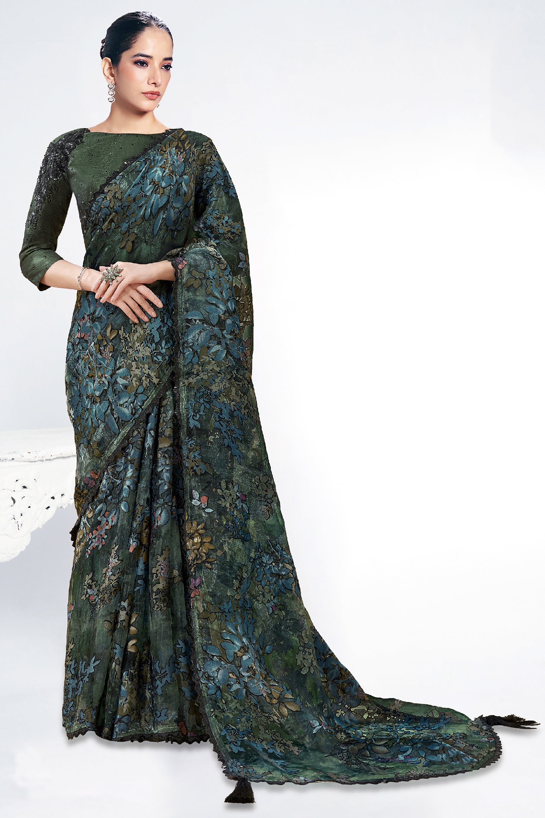 Green Digital Printed Brasso Silk Saree-SAR10271_1_SareeButa.com