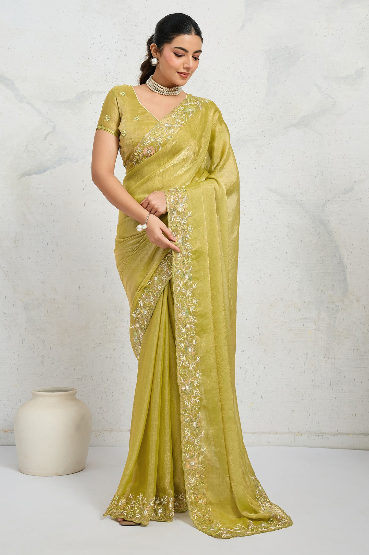 Green Embroidered Chiffon Saree-SAR12505_1_SareeButa.com