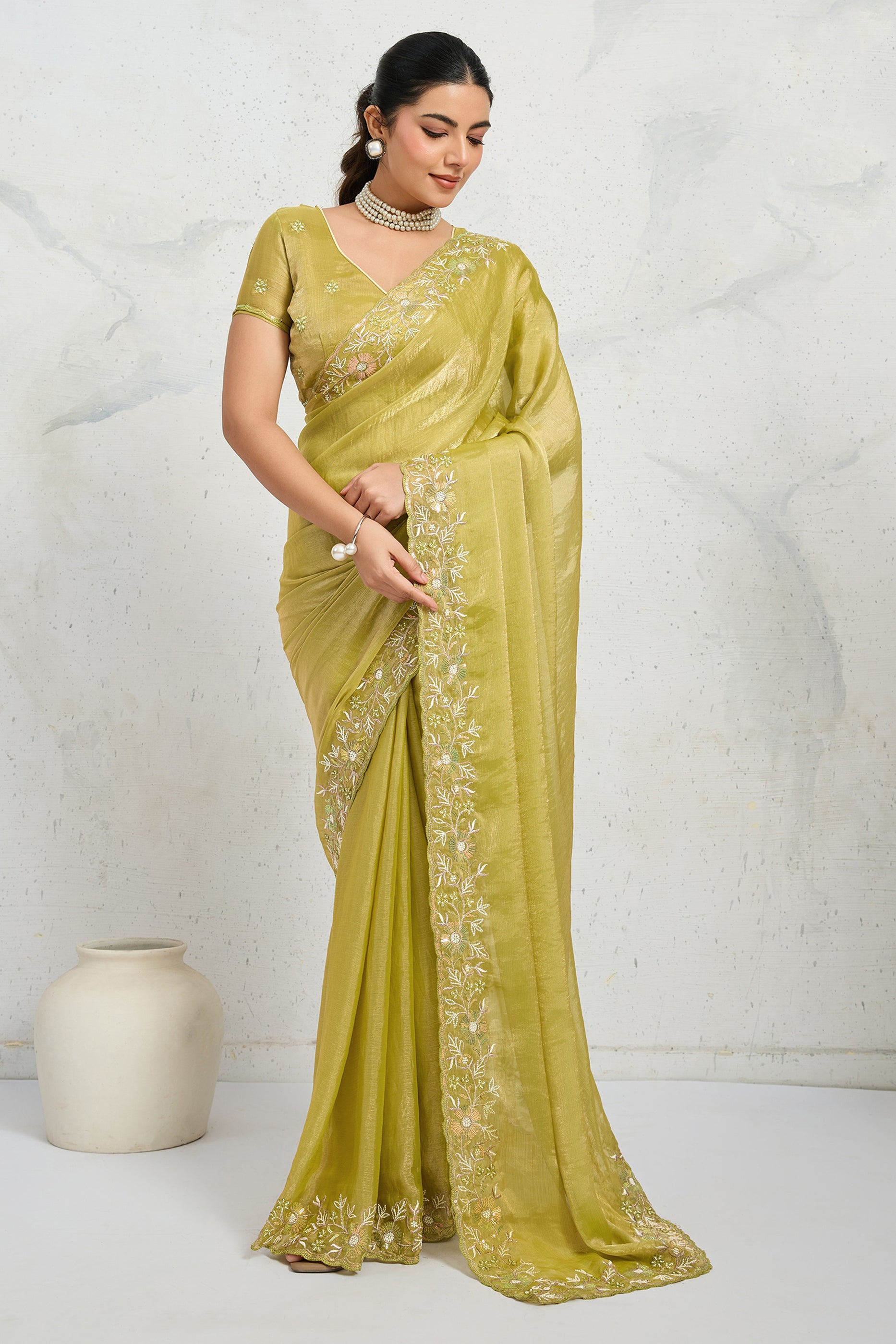 Green Embroidered Chiffon Saree-SAR12505_1_SareeButa.com