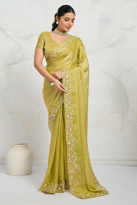 Green Embroidered Chiffon Saree-SAR12505_1_SareeButa.com