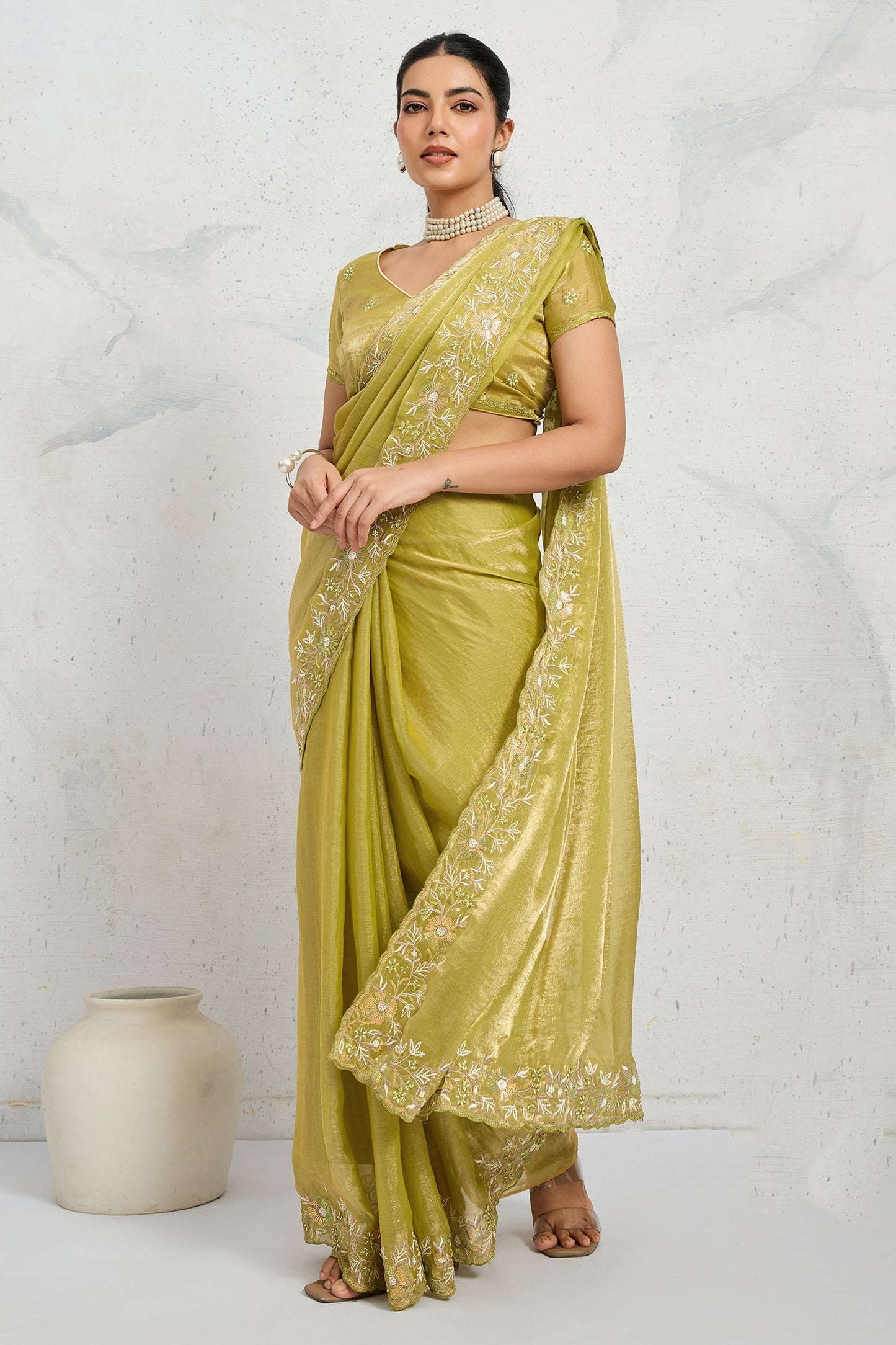 Green Embroidered Chiffon Saree-SAR12505_3_SareeButa.com