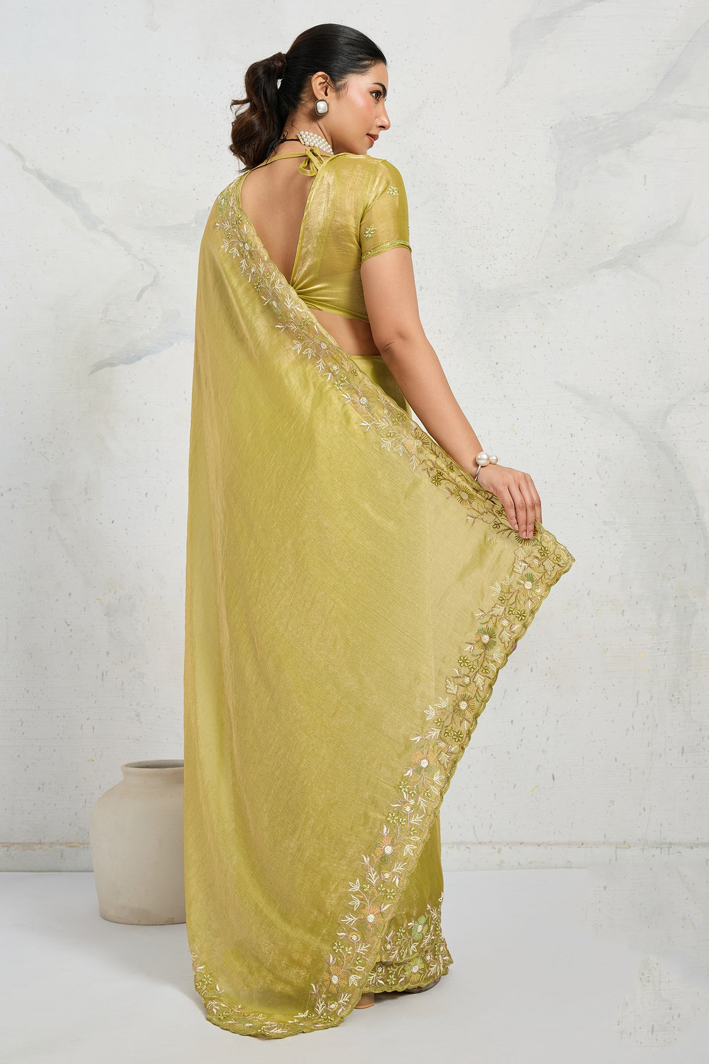 Green Embroidered Chiffon Saree-SAR12505_4_SareeButa.com